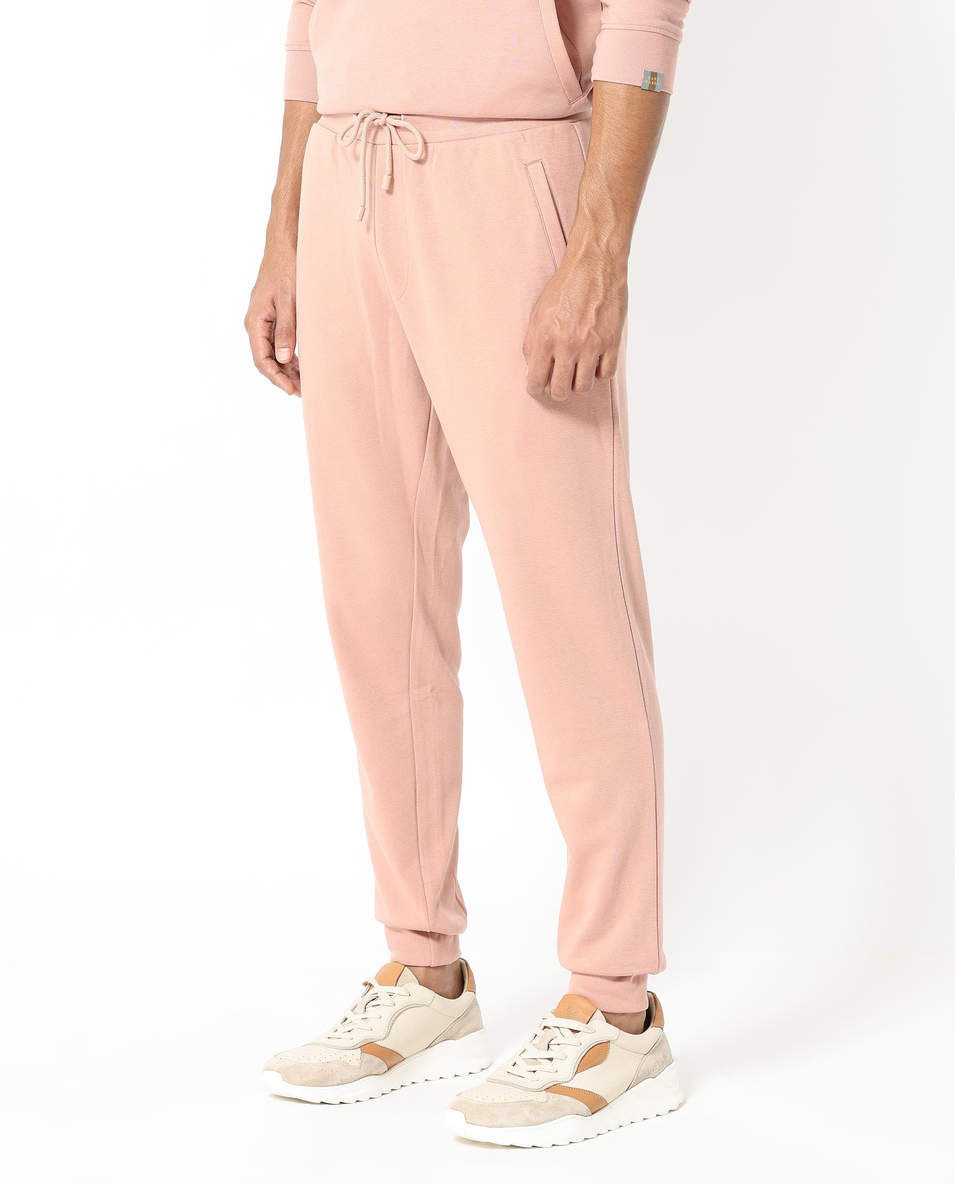 Rare Rabbit Men's Saku Peach Cotton Polyester Fabric Drawstring Closure Regular Fit Mid Rise Trackpant