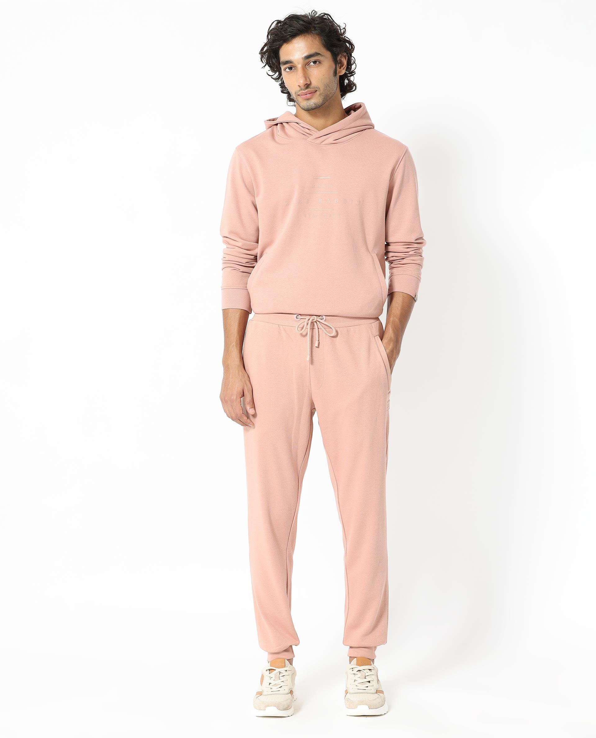 Rare Rabbit Men's Saku Peach Cotton Polyester Fabric Drawstring Closure Regular Fit Mid Rise Trackpant