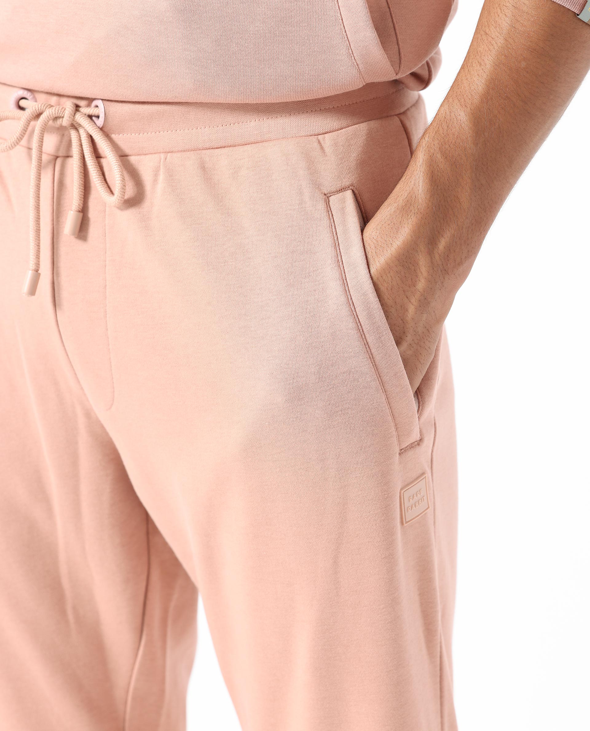 Rare Rabbit Men's Saku Peach Cotton Polyester Fabric Drawstring Closure Regular Fit Mid Rise Trackpant