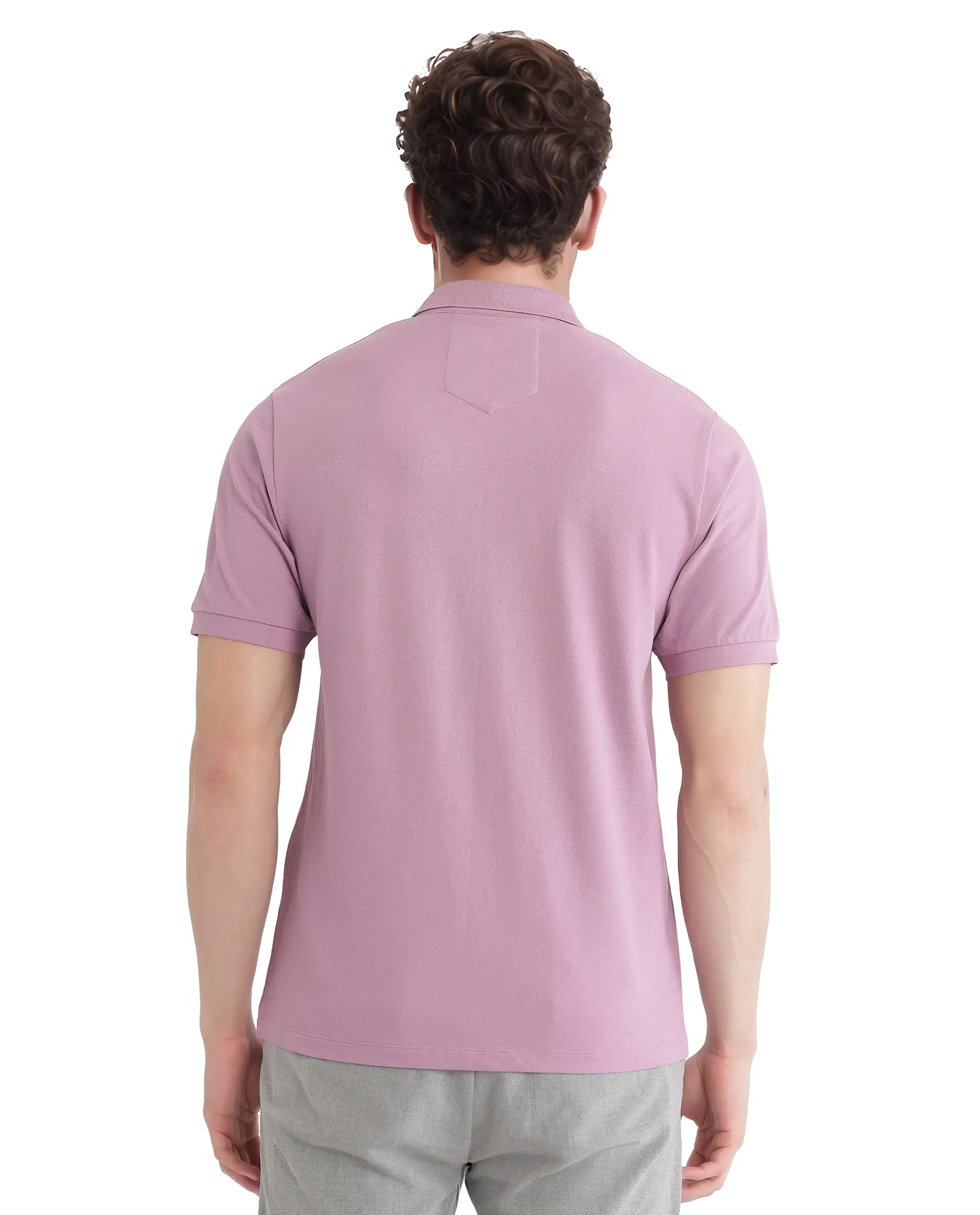 Rare Rabbit Men Salis-25 Dusky Pink Cotton Blend Fabric Short Sleeve Collared Neck Zipper/Snap Closure Plain Polo