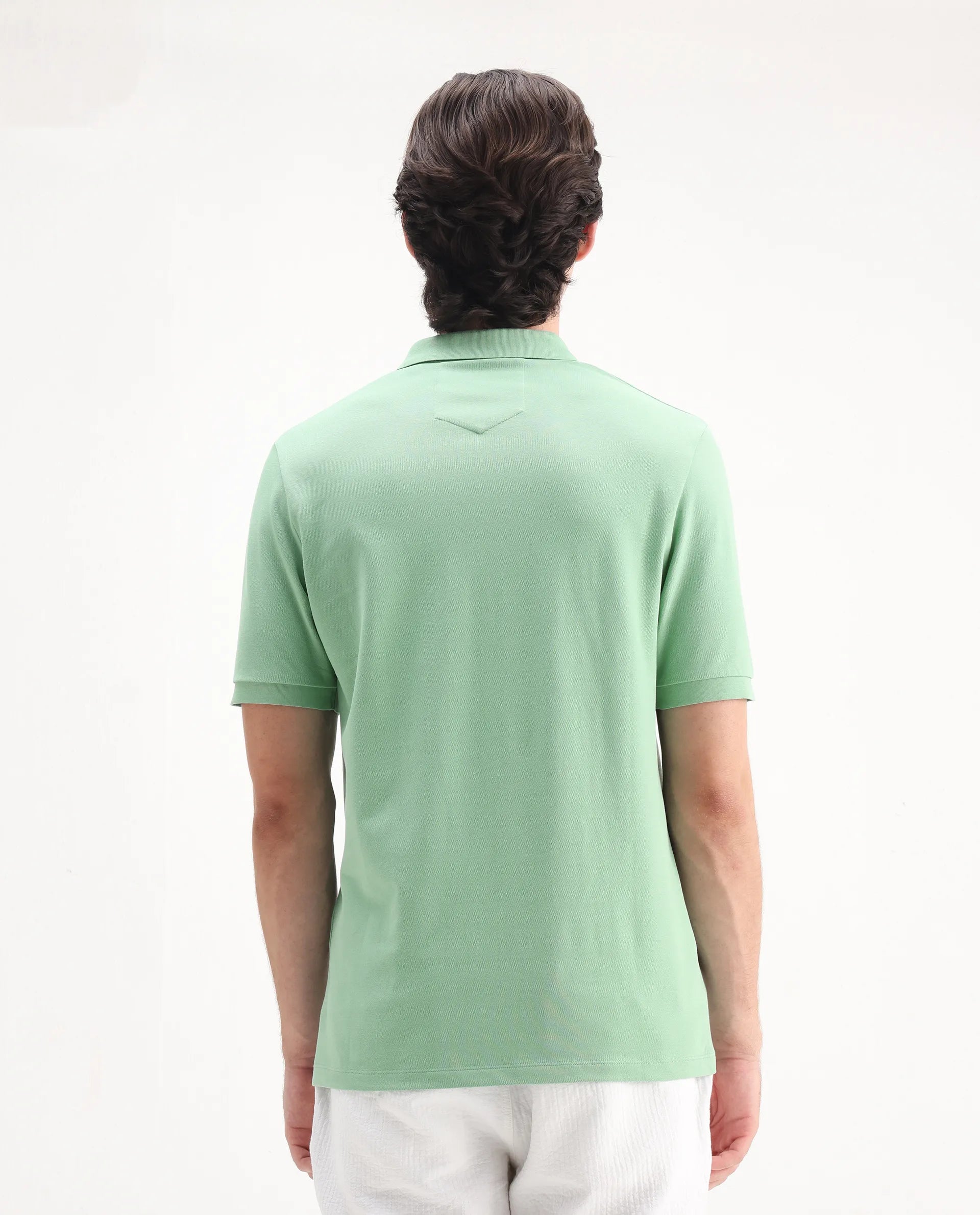 Rare Rabbit Men's Salis-25 Green Cotton Plain Regular Fit Half Sleeve Polo