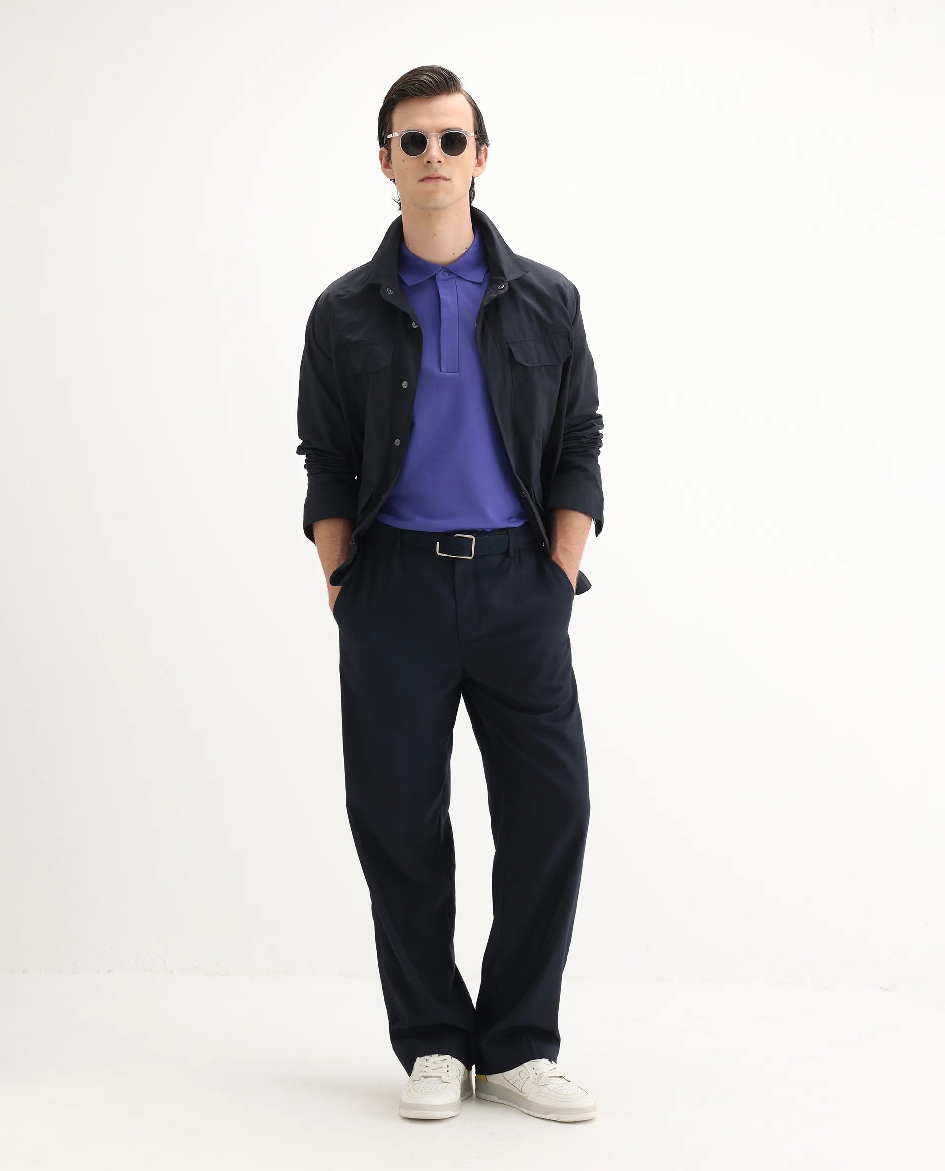 Rare Rabbit Men's Salis-25 Purple Cotton Plain Regular Fit Half Sleeve Polo