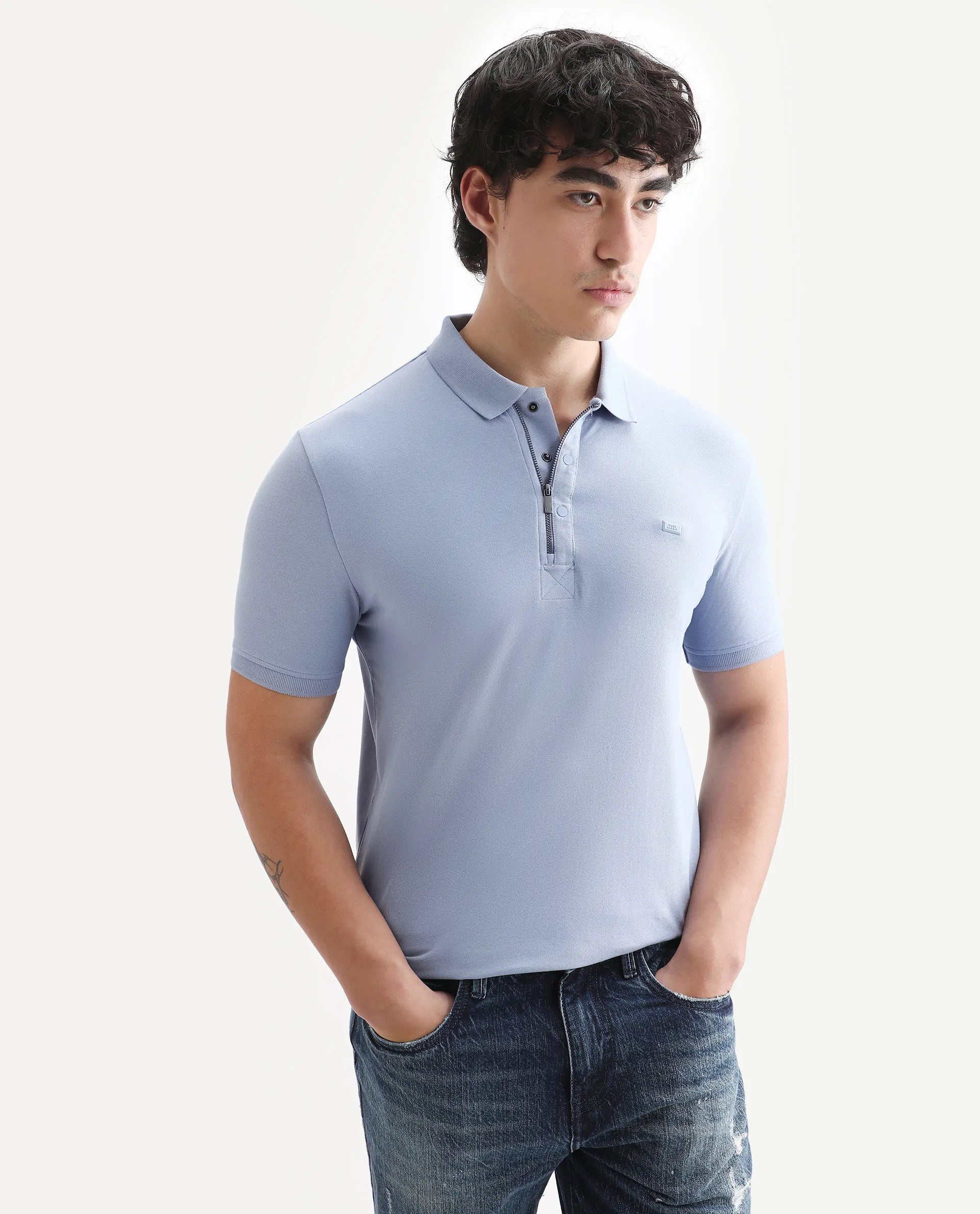 Rare Rabbit Men's Saliso Light Purple Cotton Plain Regular Fit Half Sleeve Polo