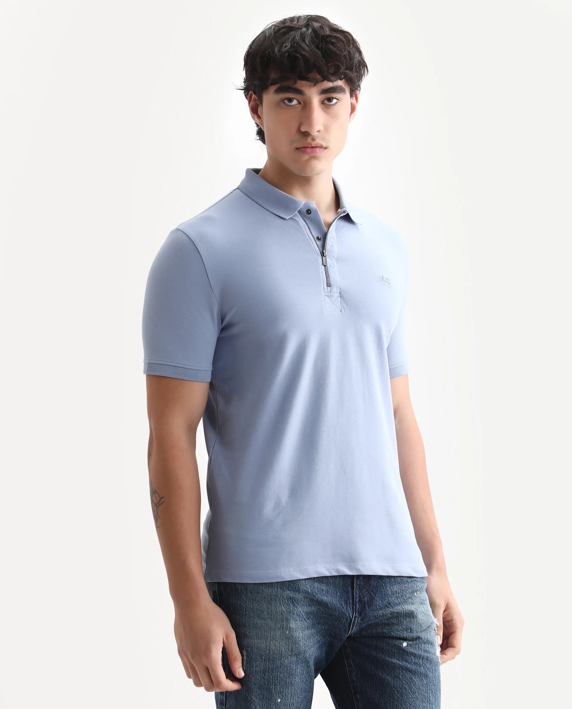 Rare Rabbit Men's Saliso Light Purple Cotton Plain Regular Fit Half Sleeve Polo