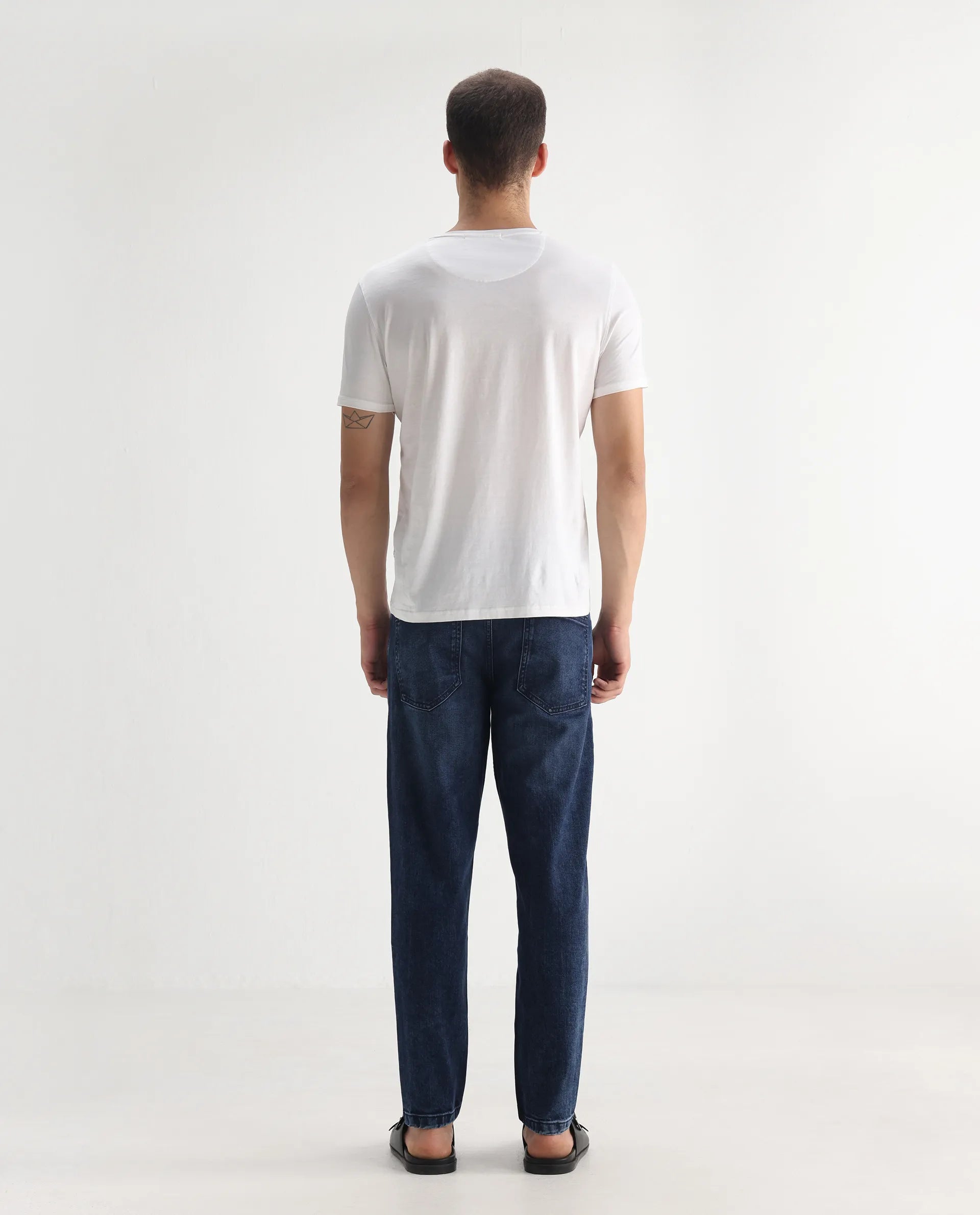 Rare Rabbit Men's Sam-2 Dusky Blue Cotton Plain Kurt Carrot Fit Jeans