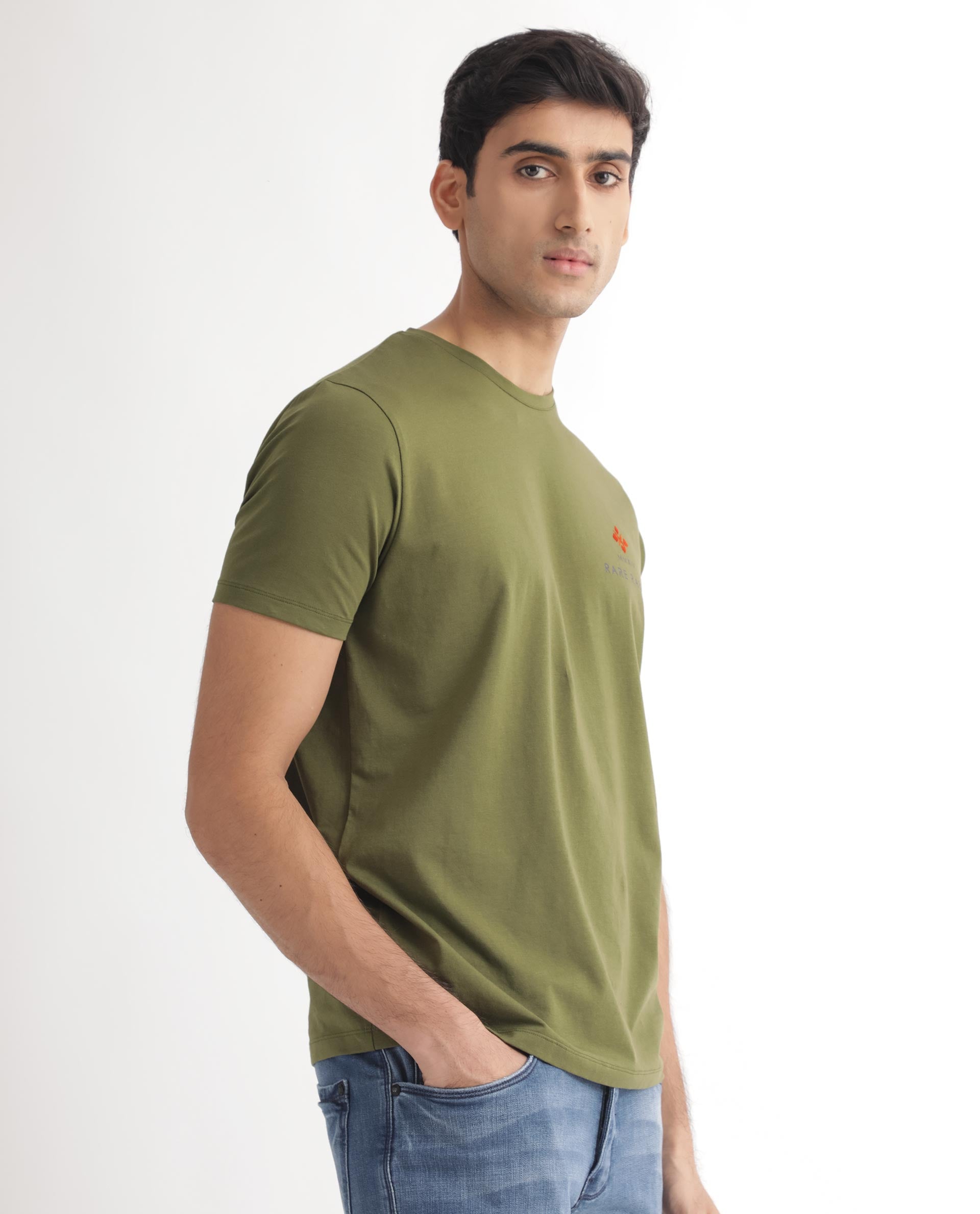 Rare Rabbit Men's Castel Green Crew Neck Graphic Print Branded Half Sleeves T-Shirt