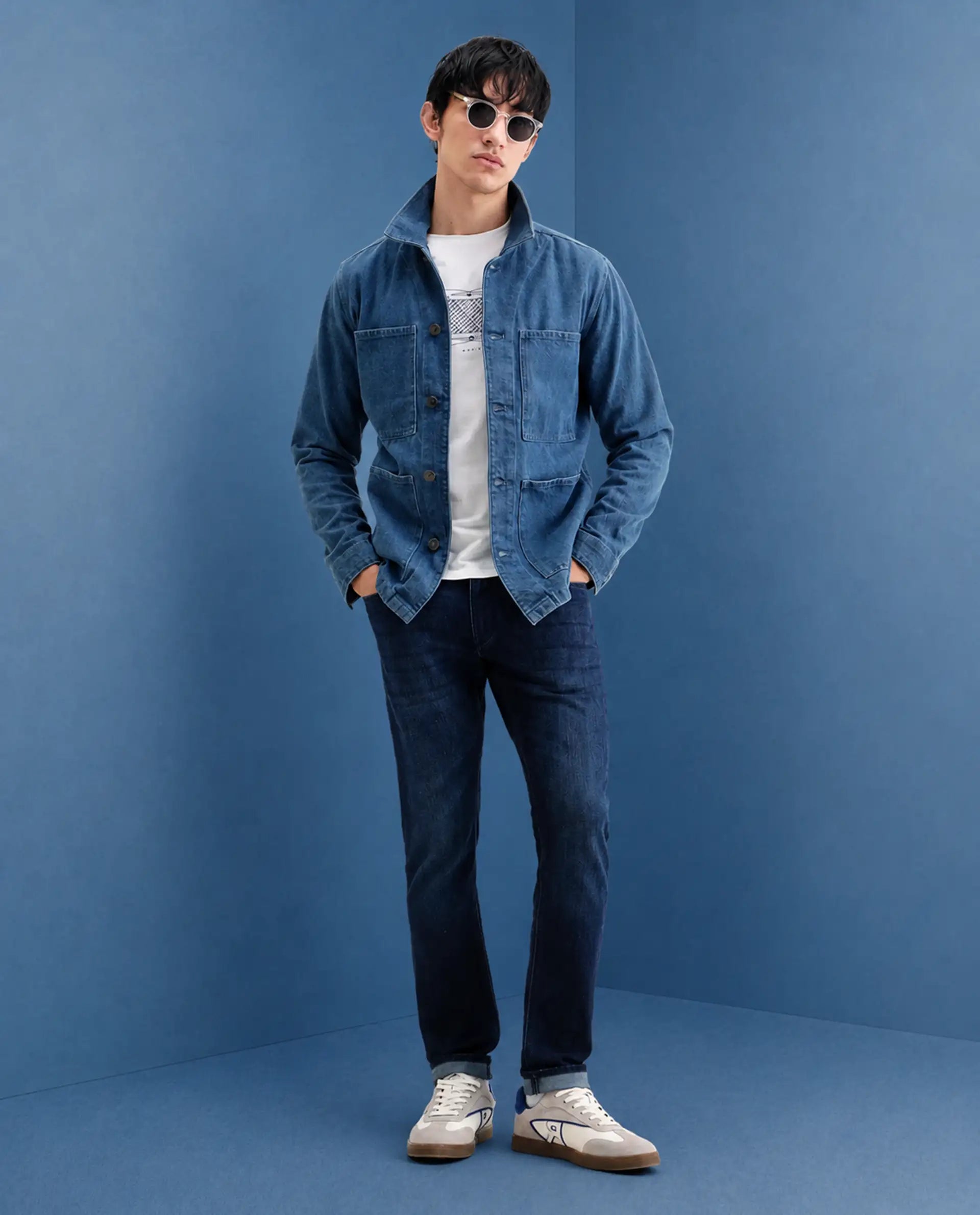 Rare Rabbit Men's Samm Dark Blue Cotton Blend Fabric Hawk Slim Fit Jeans
