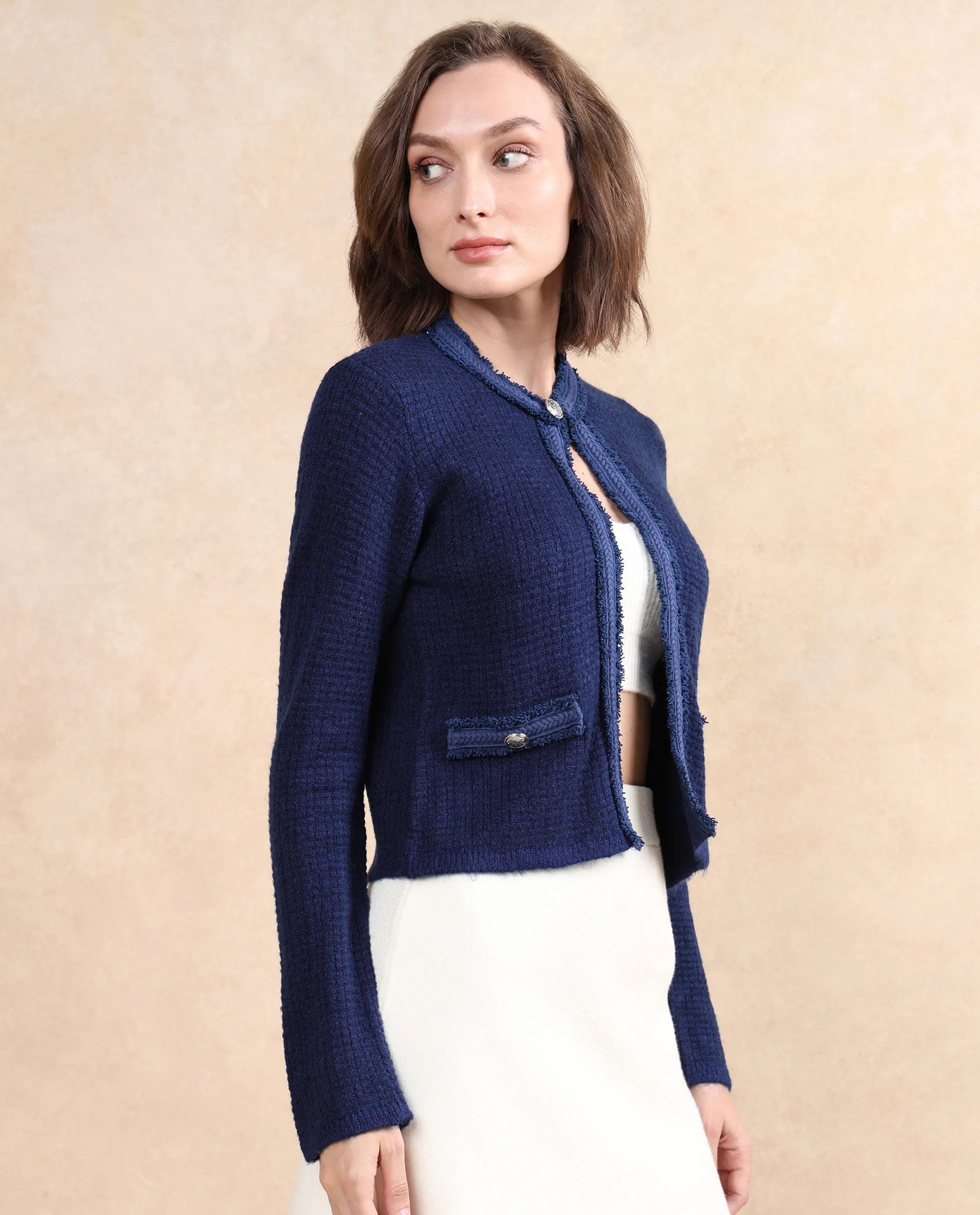 Rareism Women Samsum Navy Plain Shrug