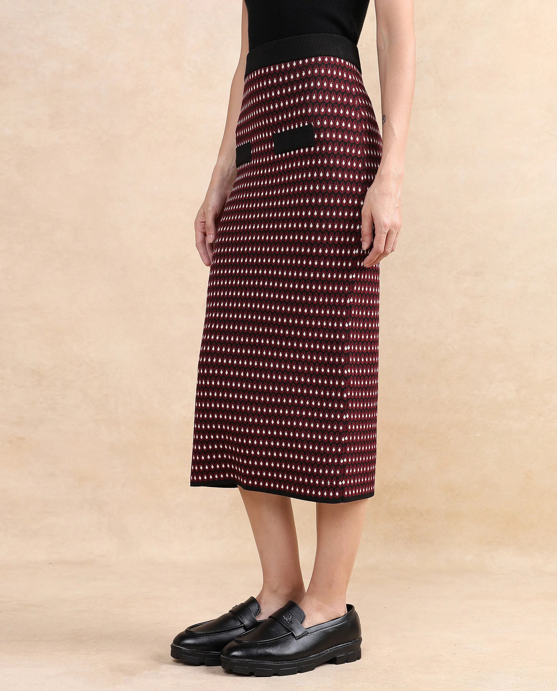 Rareism Women Sanayi B Maroon Relaxed Fit Printed Skirt