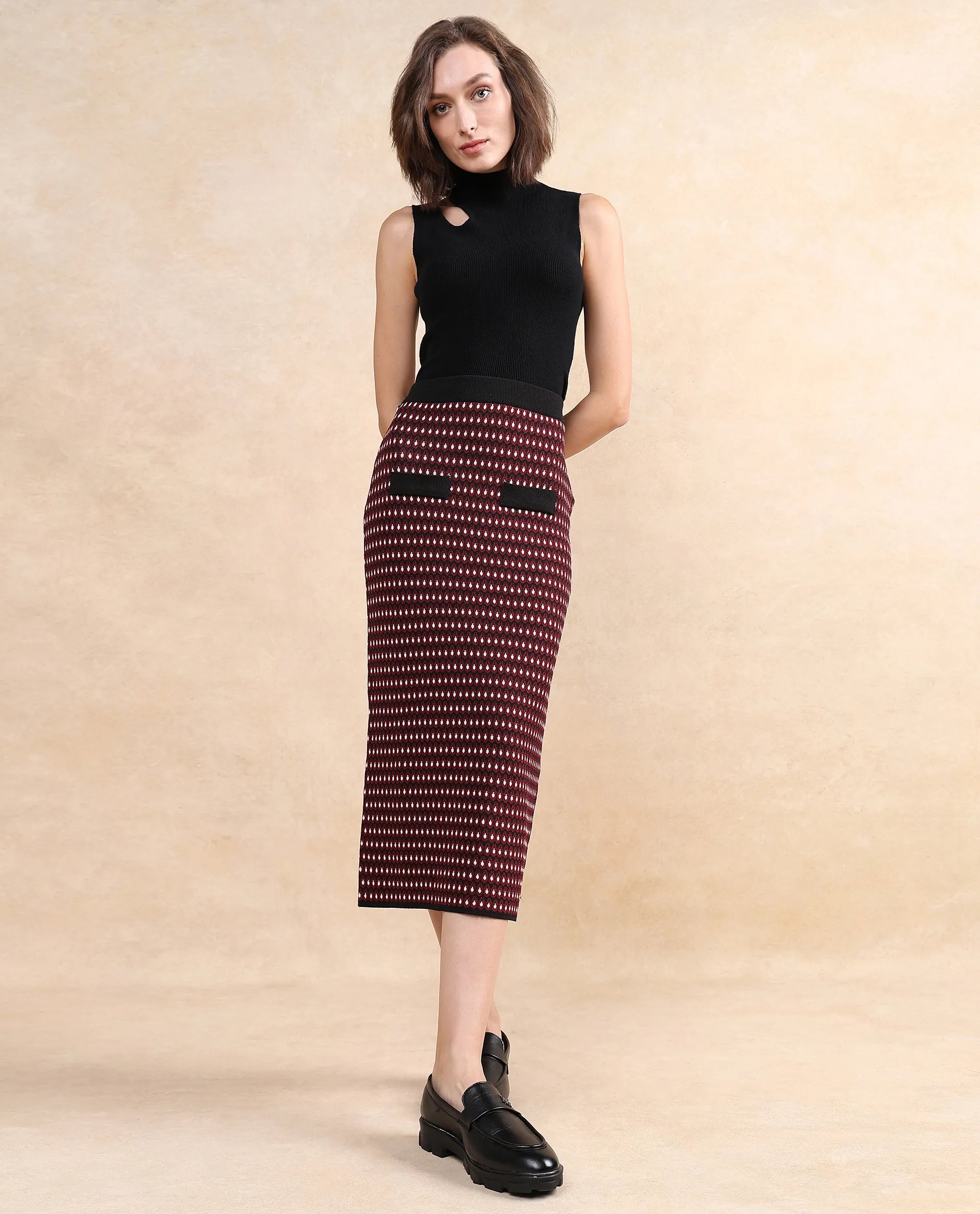 Rareism Women Sanayi B Maroon Relaxed Fit Printed Skirt