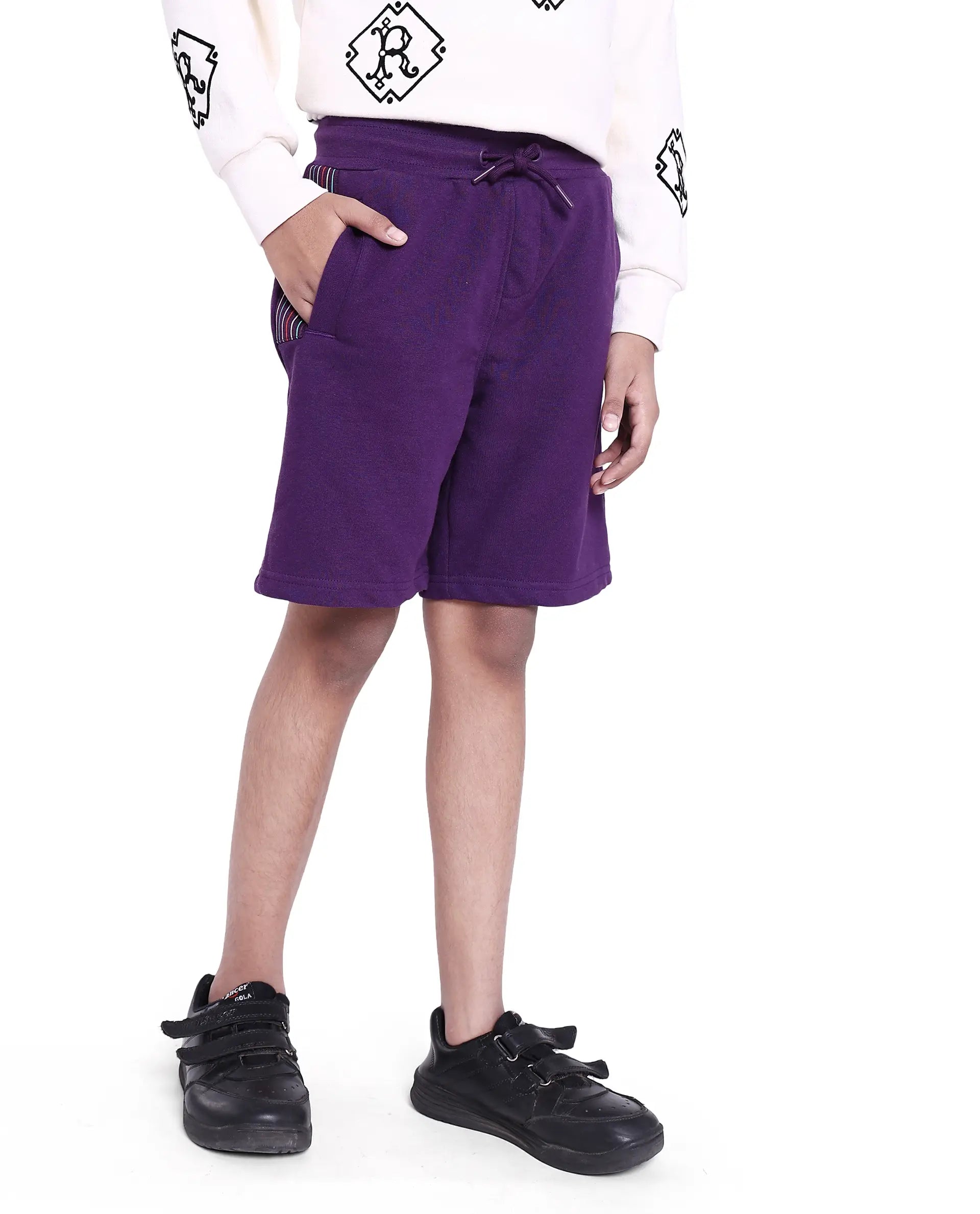 Rare Ones Kids San Purple Cotton Poly Applique Shorts