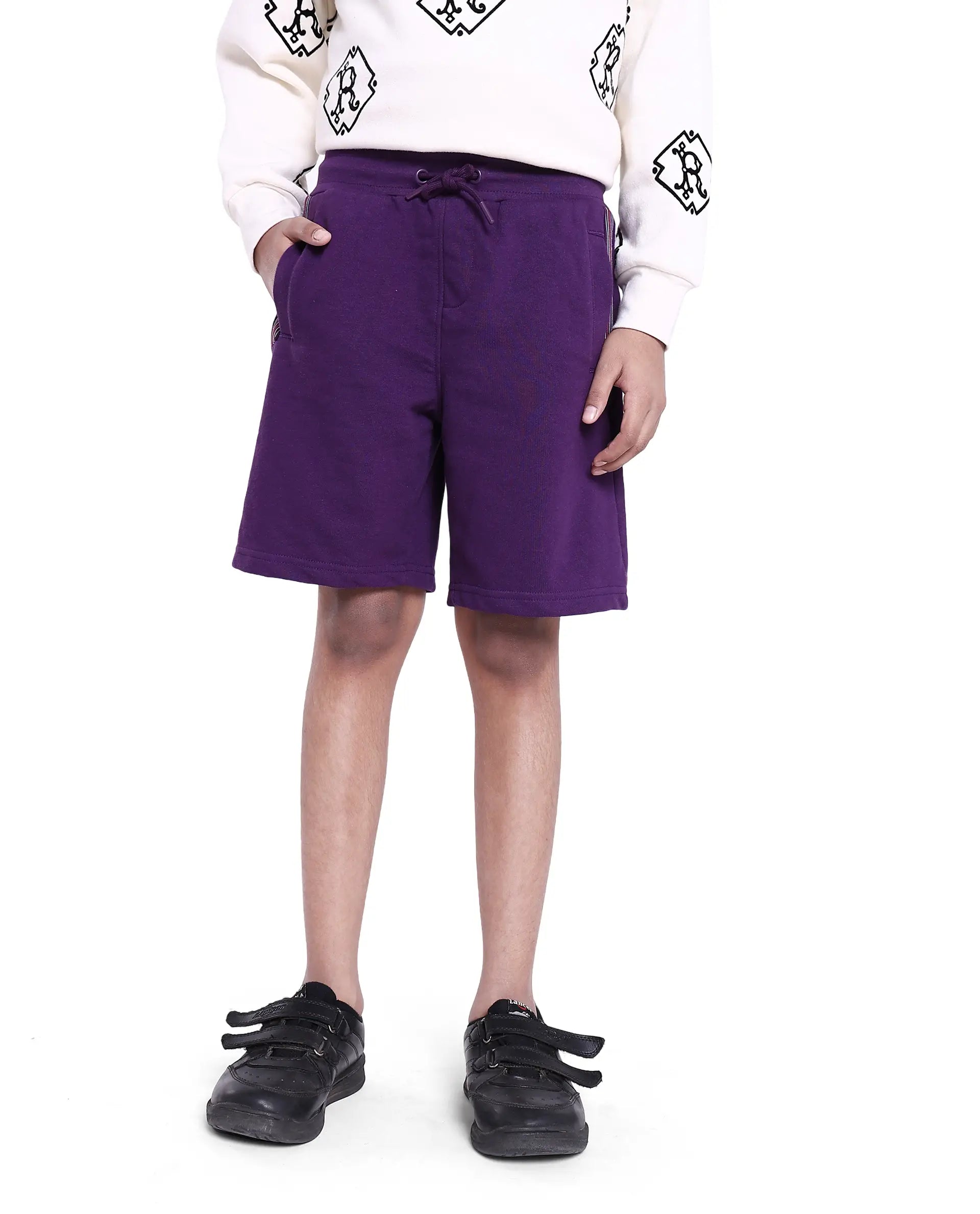 Rare Ones Kids San Purple Cotton Poly Applique Shorts