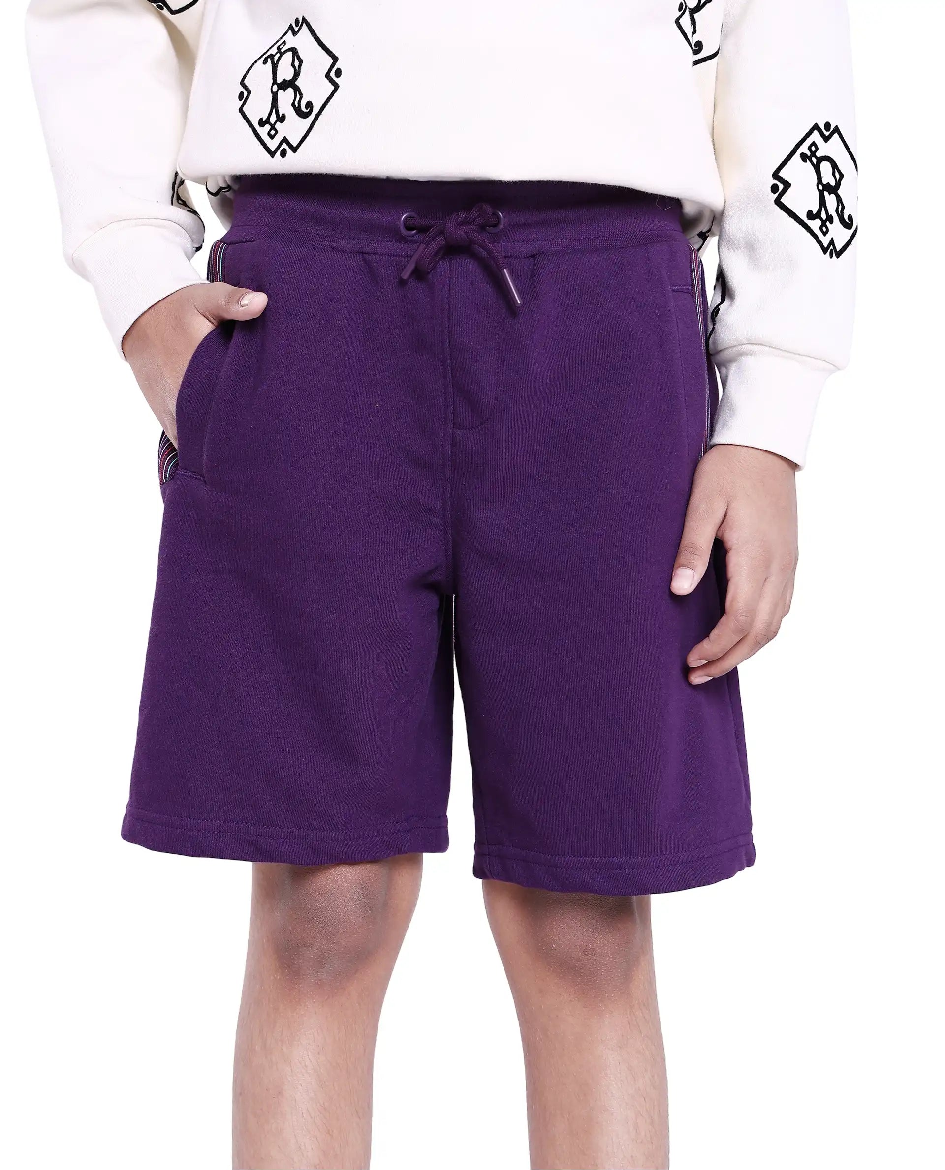 Rare Ones Kids San Purple Cotton Poly Applique Shorts