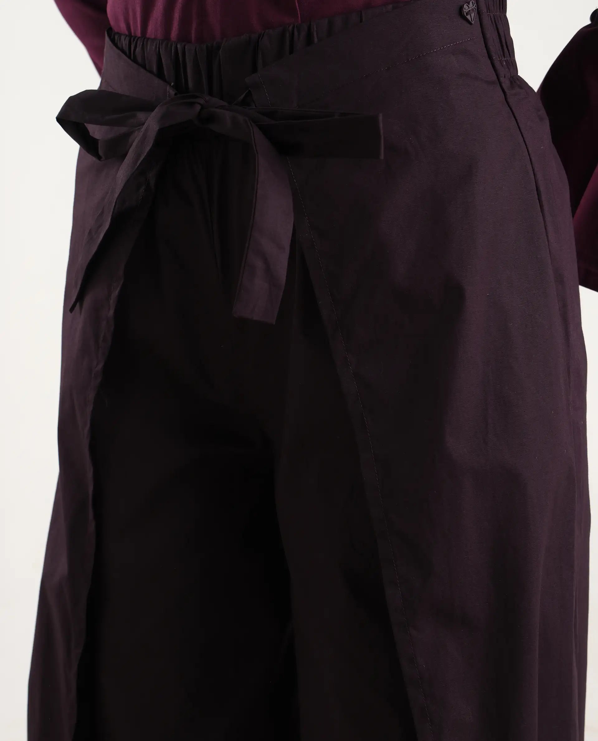 Rareism Women's Sanremo Maroon Cotton Plain Ankle Length Wide Leg Trouser