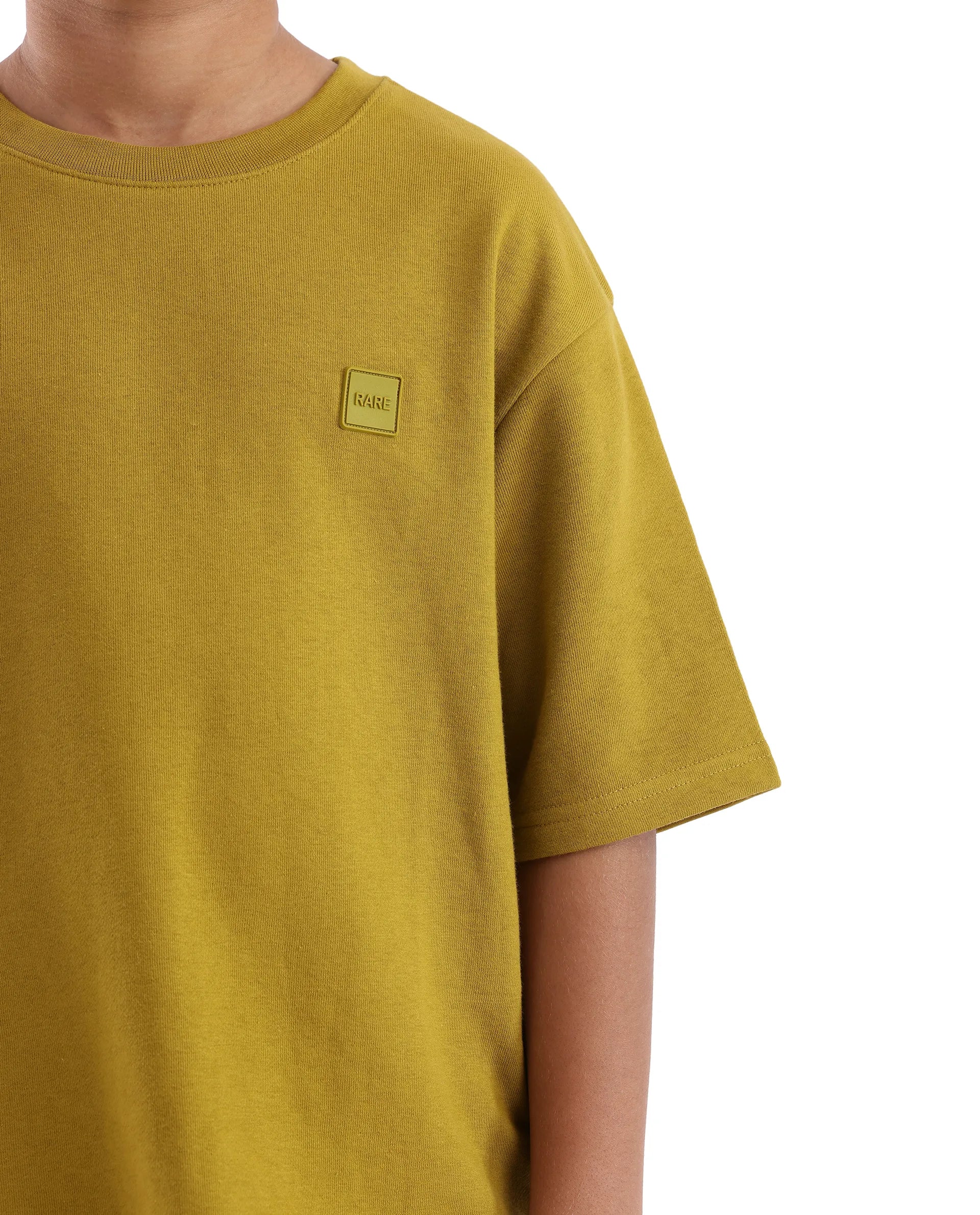Rare Ones Kids Sans Olive Cotton Poly Short Sleeve Crew Neck Applique Boxy Fit T-Shirt