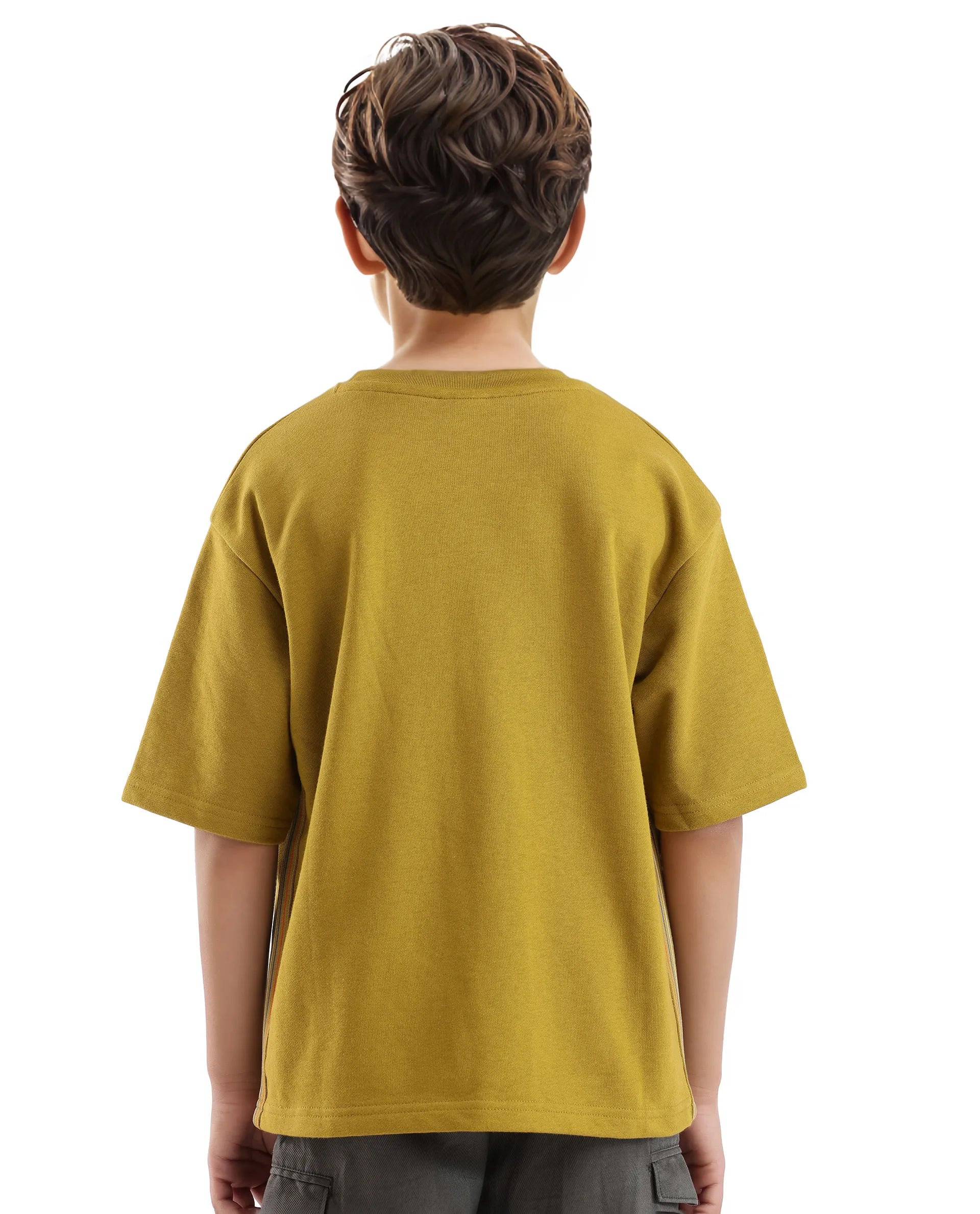 Rare Ones Kids Sans Olive Cotton Poly Short Sleeve Crew Neck Applique Boxy Fit T-Shirt