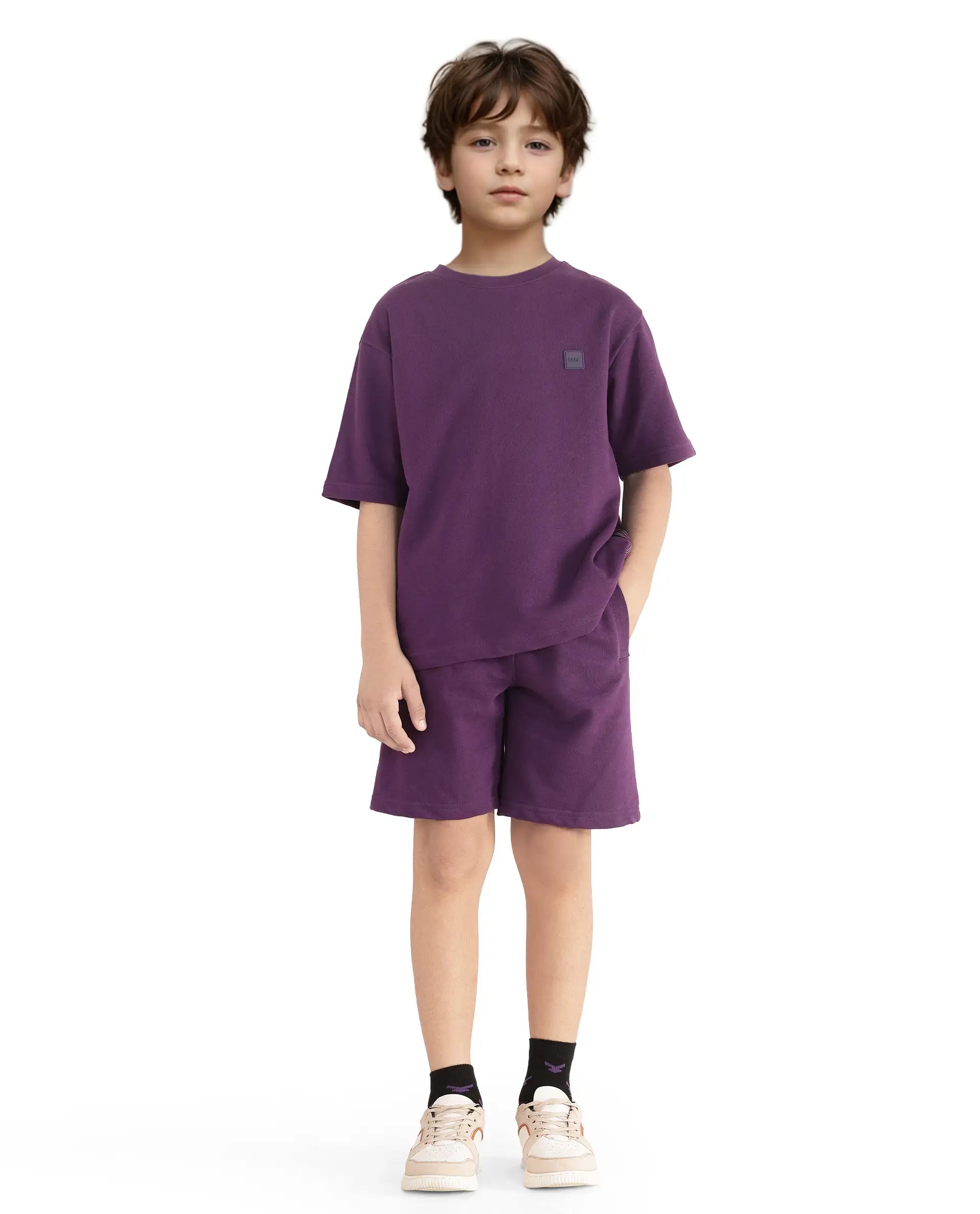 Rare Ones Kids Sans Purple Cotton Poly Short Sleeve Crew Neck Applique T-Shirt