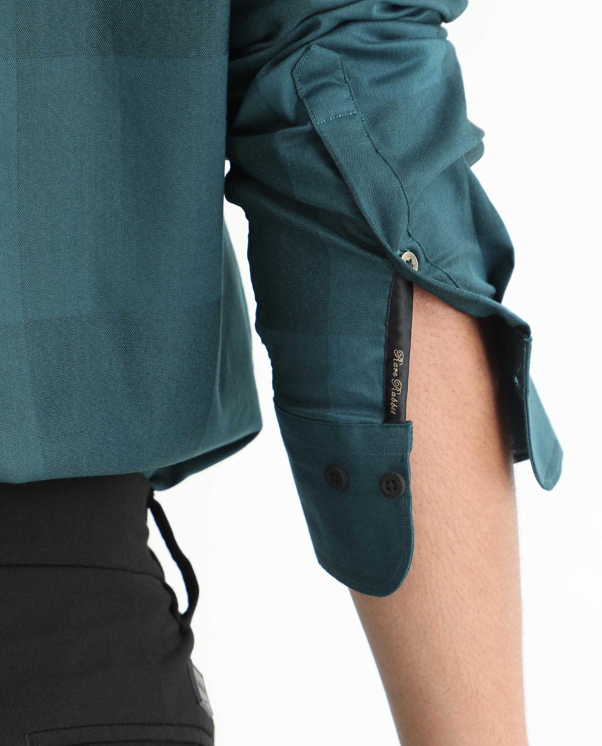 Rare Rabbit Men's Santhe Petrol Cotton Lycra Fabric Full Sleeves Regular Fit Tonal Checks Shirt