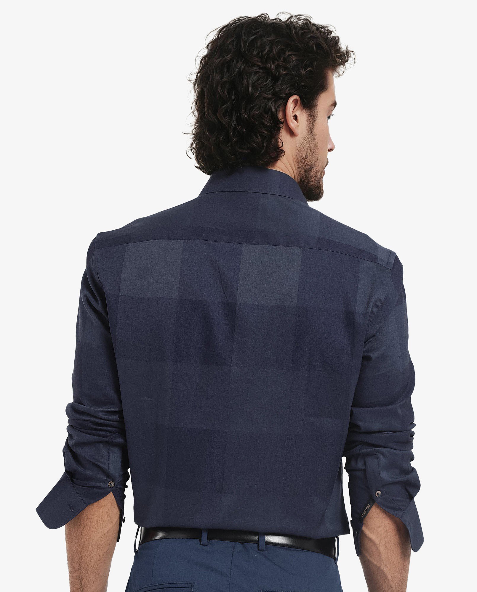 Rare Rabbit Men's Santhe Navy Cotton Lycra Fabric Full Sleeves Regular Fit Tonal Checks Shirt