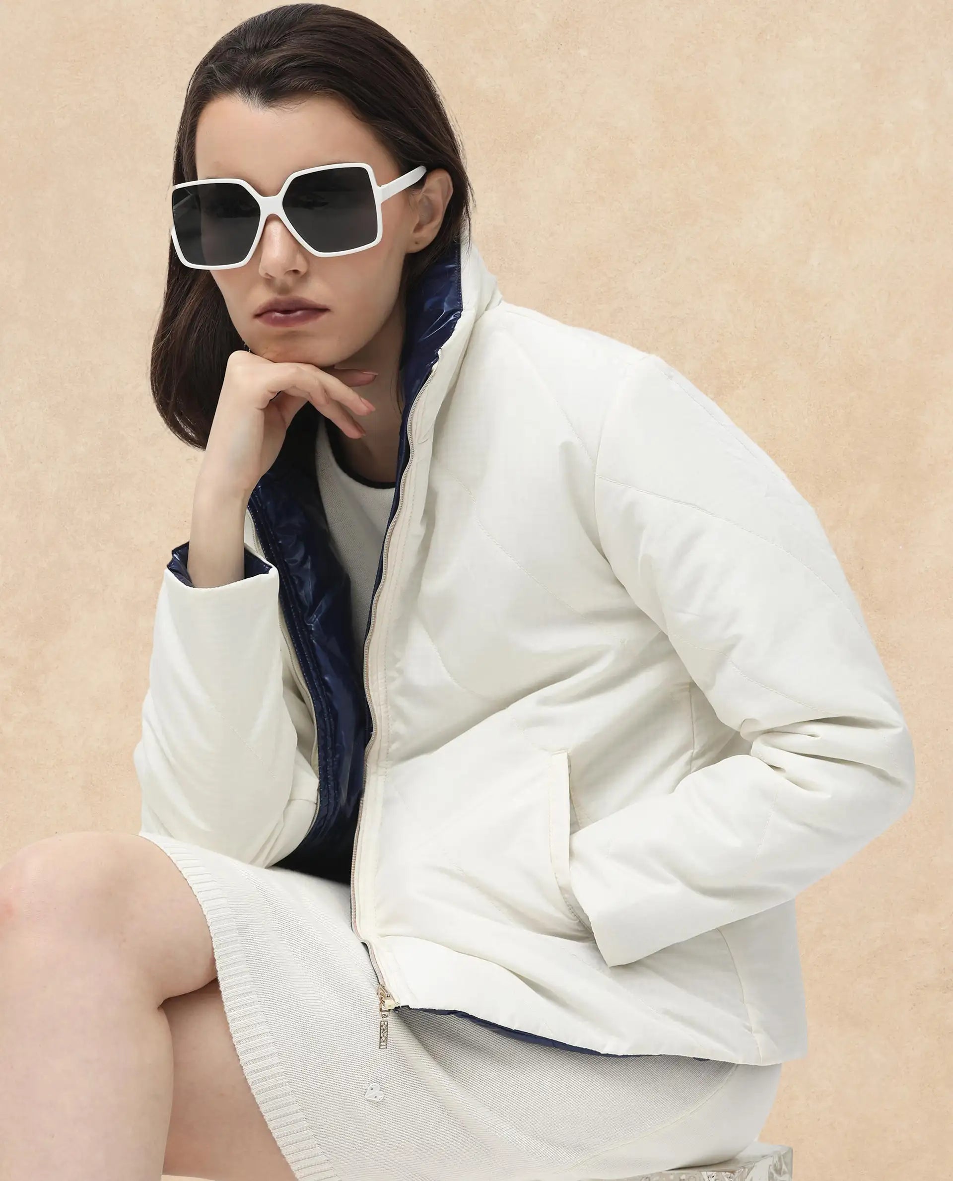 Rareism Women Sapell Off White Plain Jacket