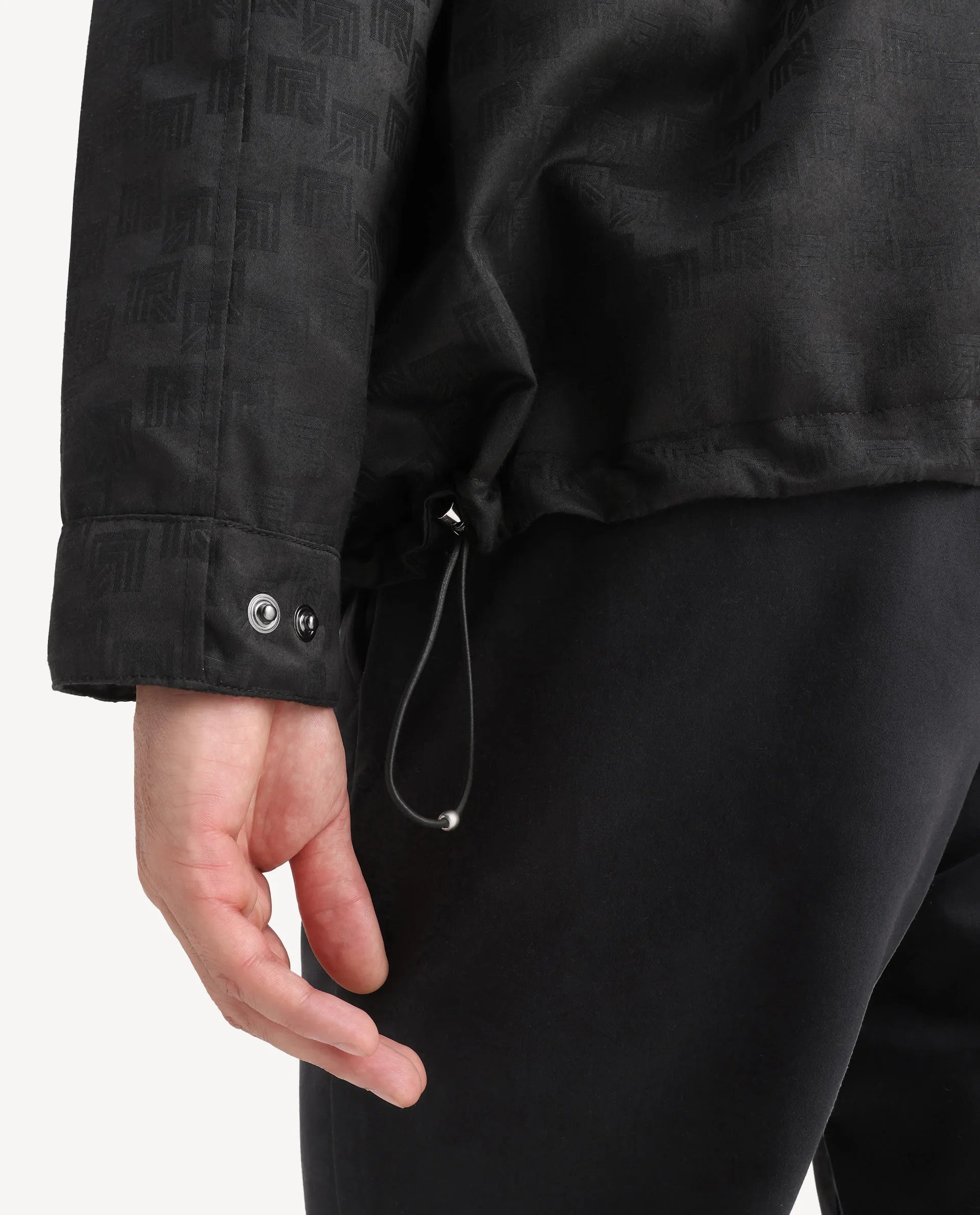 Rare Rabbit Men's Sappon-25 Black Polyester Monogram Print Boxy Fit Full Sleeve Hooded Jacket