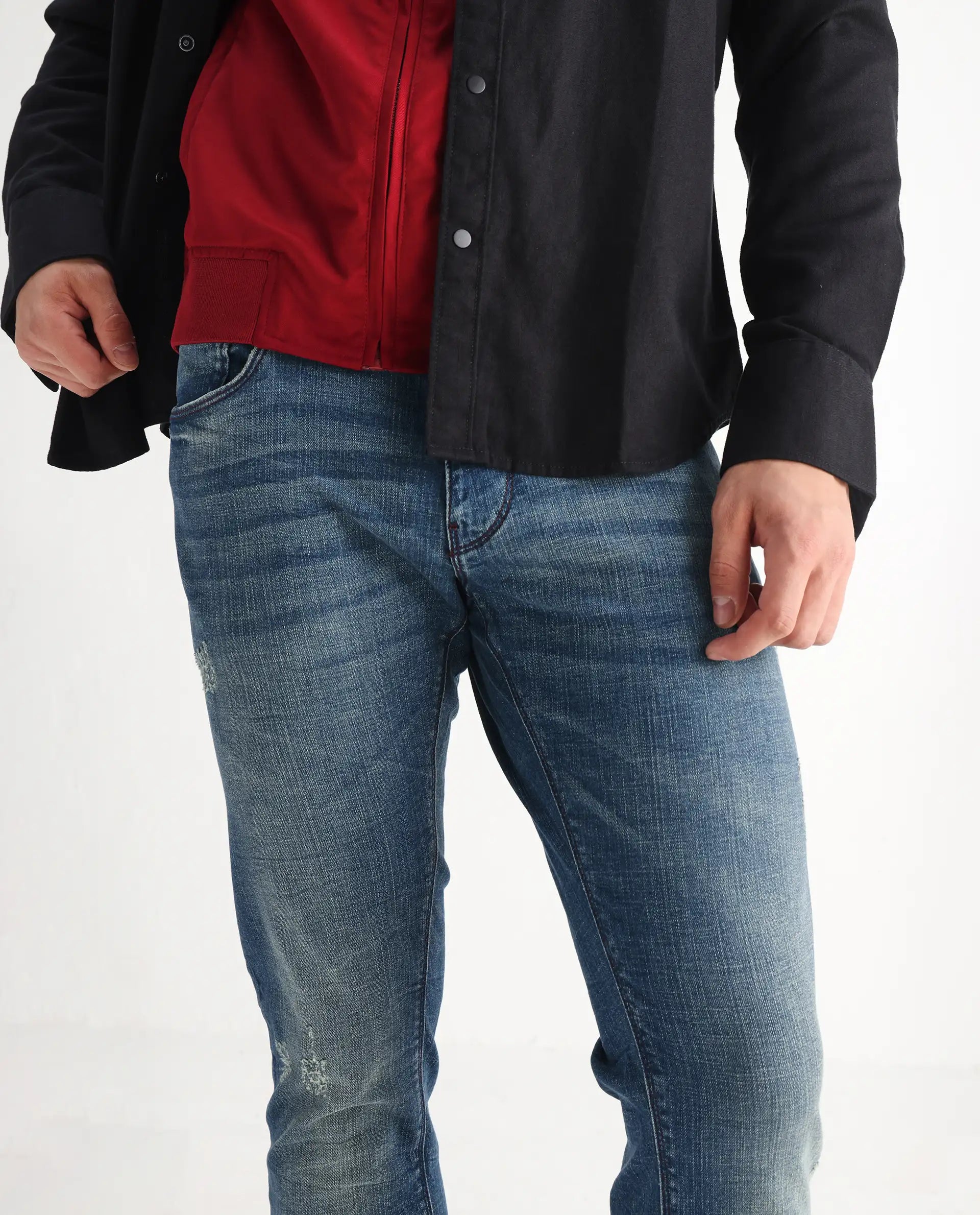 Rare Rabbit Men's Sator Light Blue Cotton Plain Hawk Slim Fit Jeans