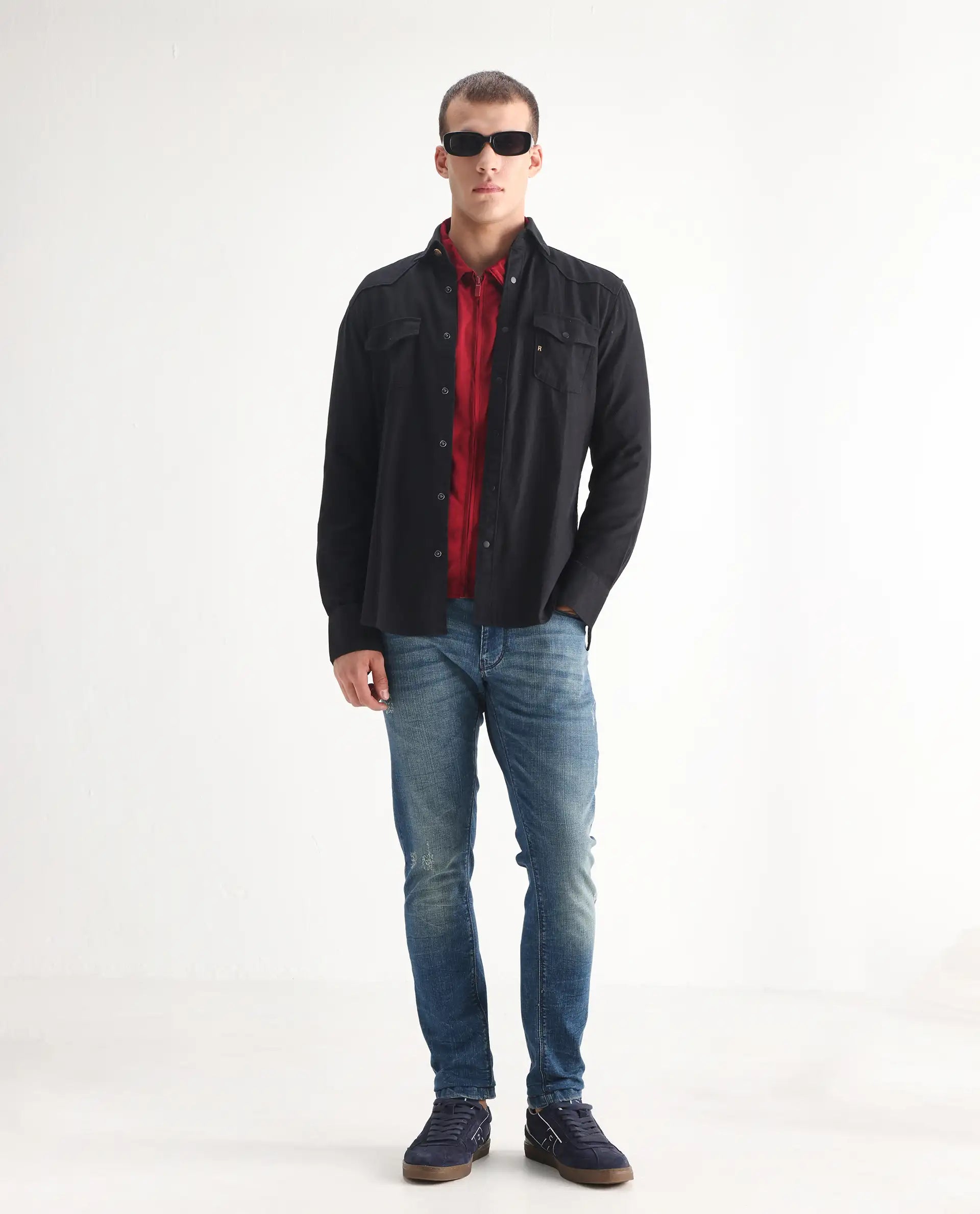 Rare Rabbit Men's Sator Light Blue Cotton Plain Hawk Slim Fit Jeans