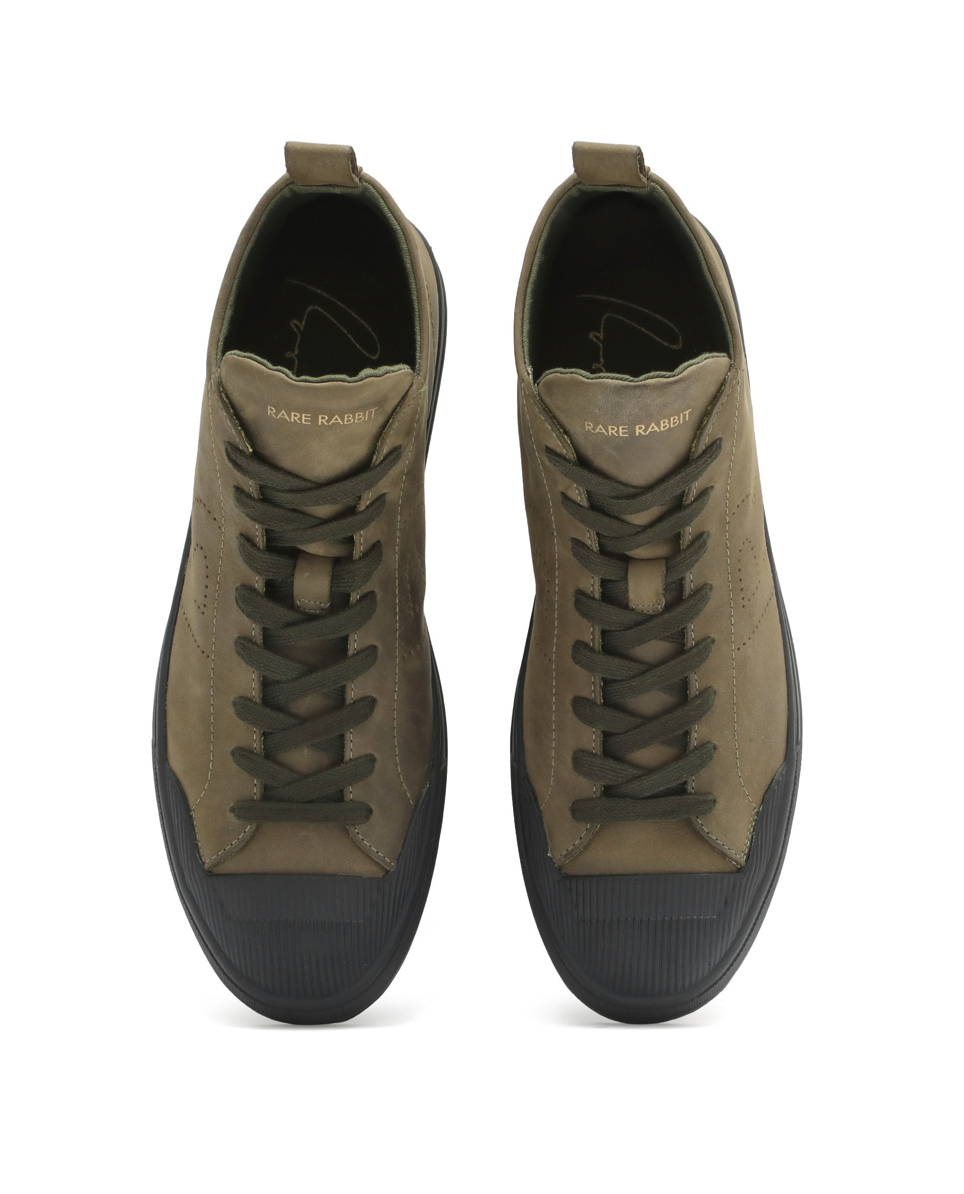 Rare Rabbit Men's Sauroil Hi Pro Military Green High-Top Lace Up Premium Oil Pull-Up Leather Sneaker