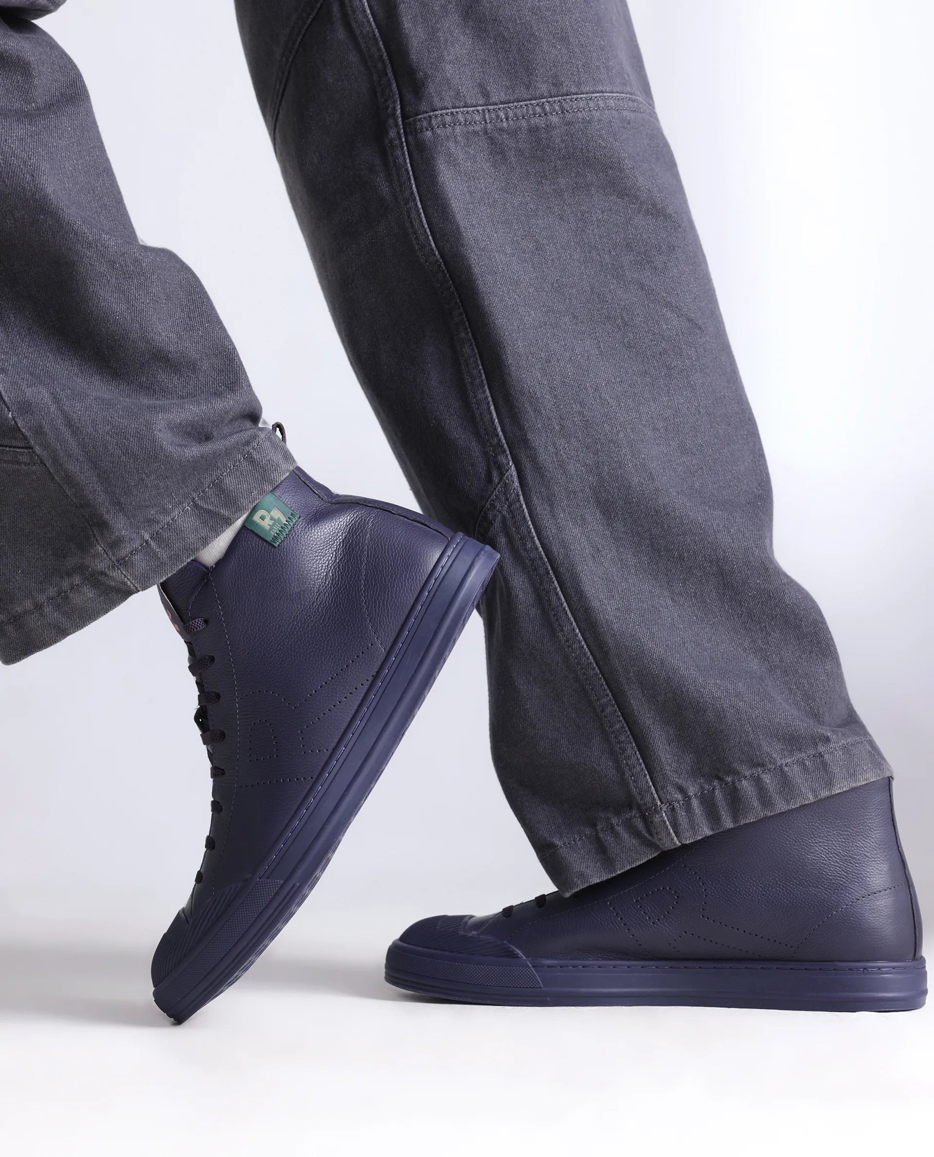 Rare Rabbit Men Sauron Hi Pro Dark Purple Leather Lace-Up Closure Sneaker