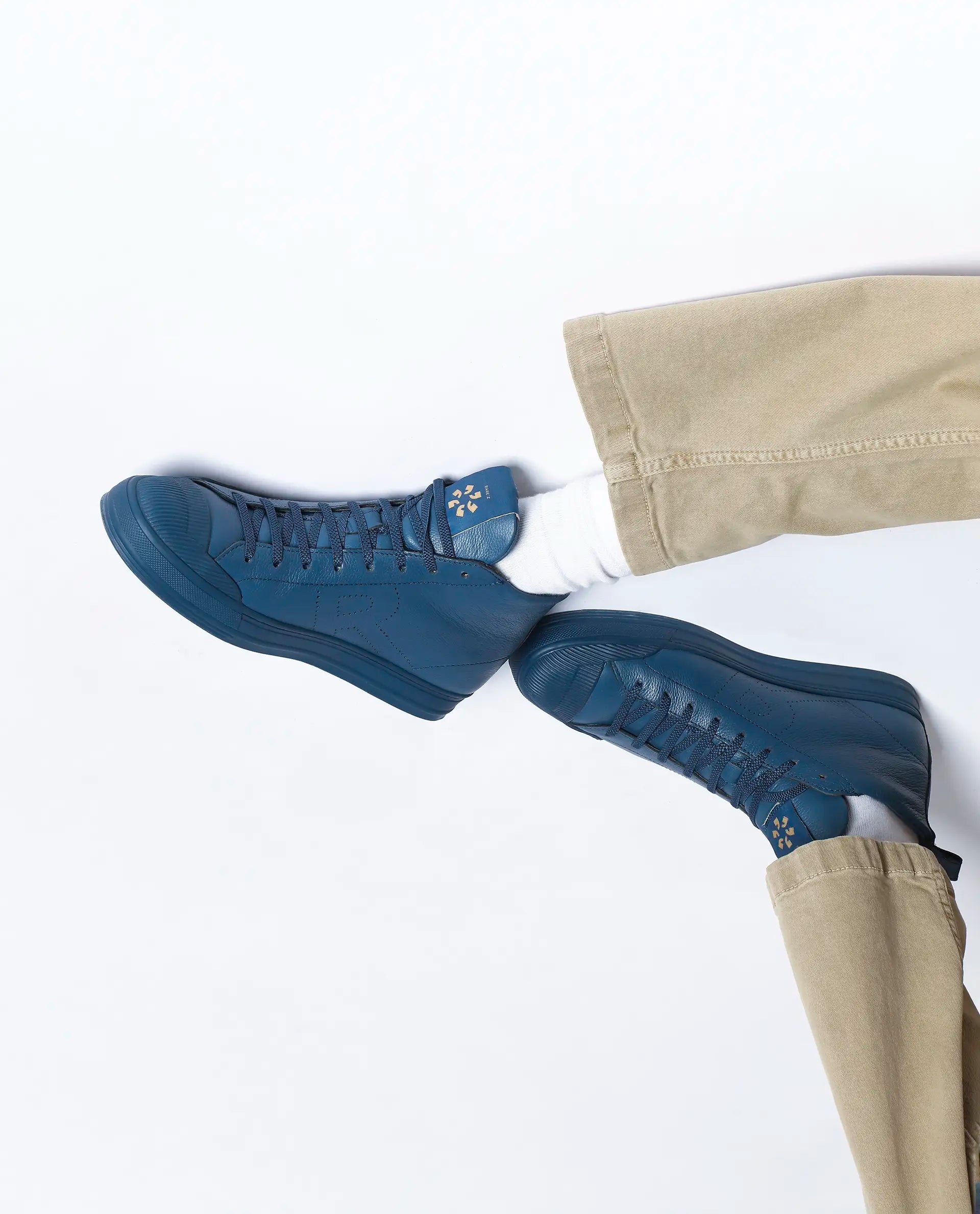 Rare Rabbit Men Sauron Hi Pro Blue Leather Lace-Up Closure Sneaker