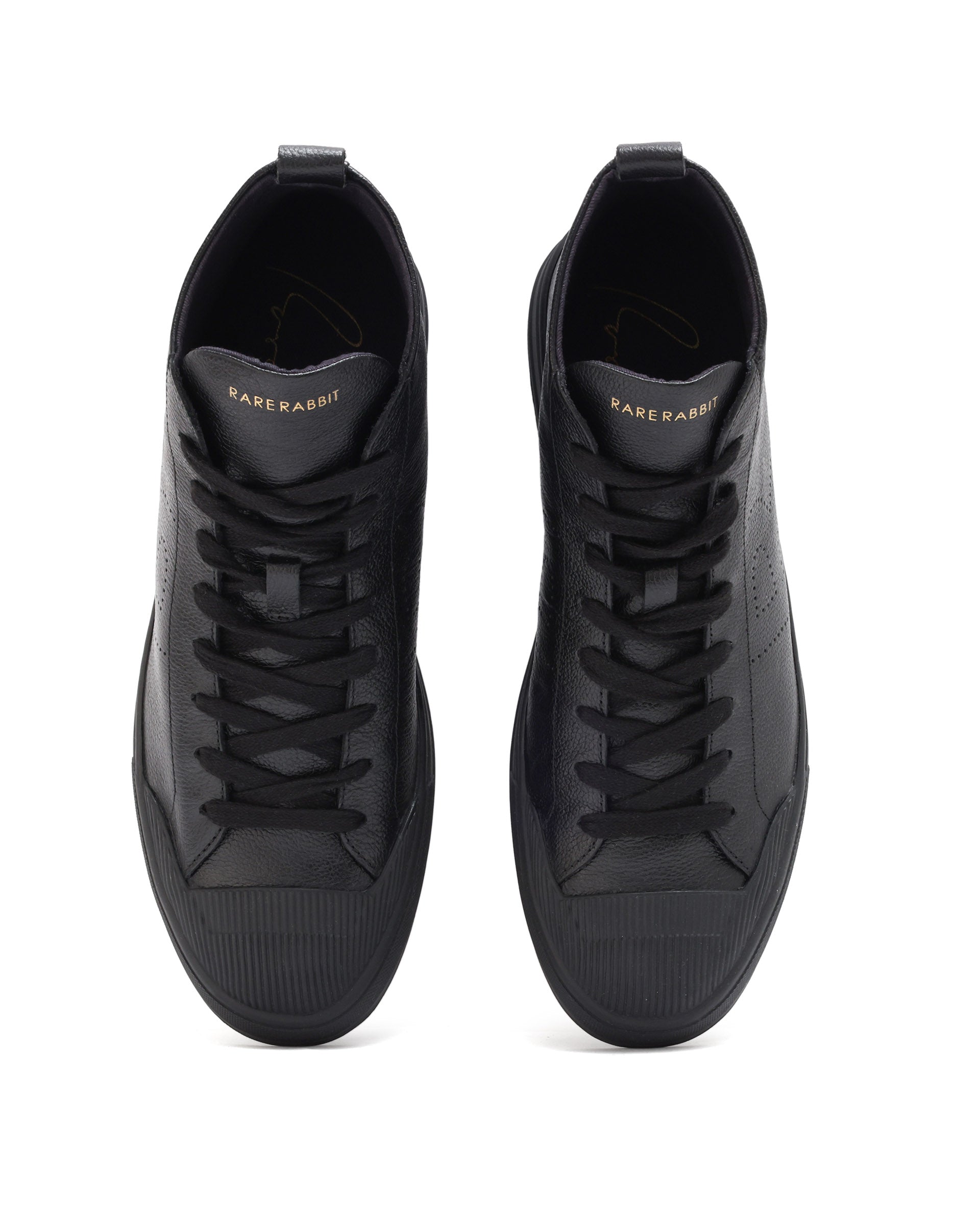 Rare Rabbit Mens Sauron Hi Pro Black Premium Milled Leather Lace Up High Top Round Toe Sneaker Shoes