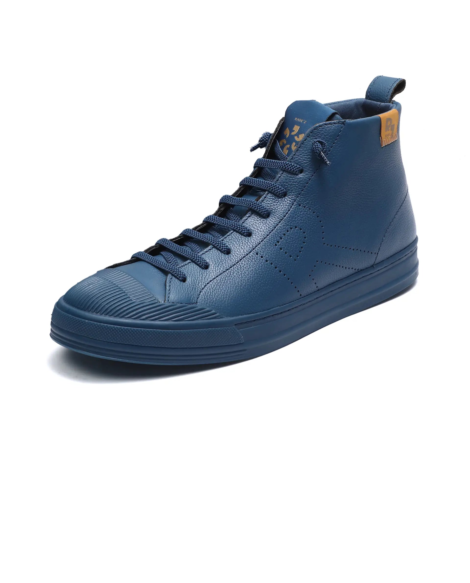 Rare Rabbit Men Sauron Hi Pro Blue Leather Lace-Up Closure Sneaker