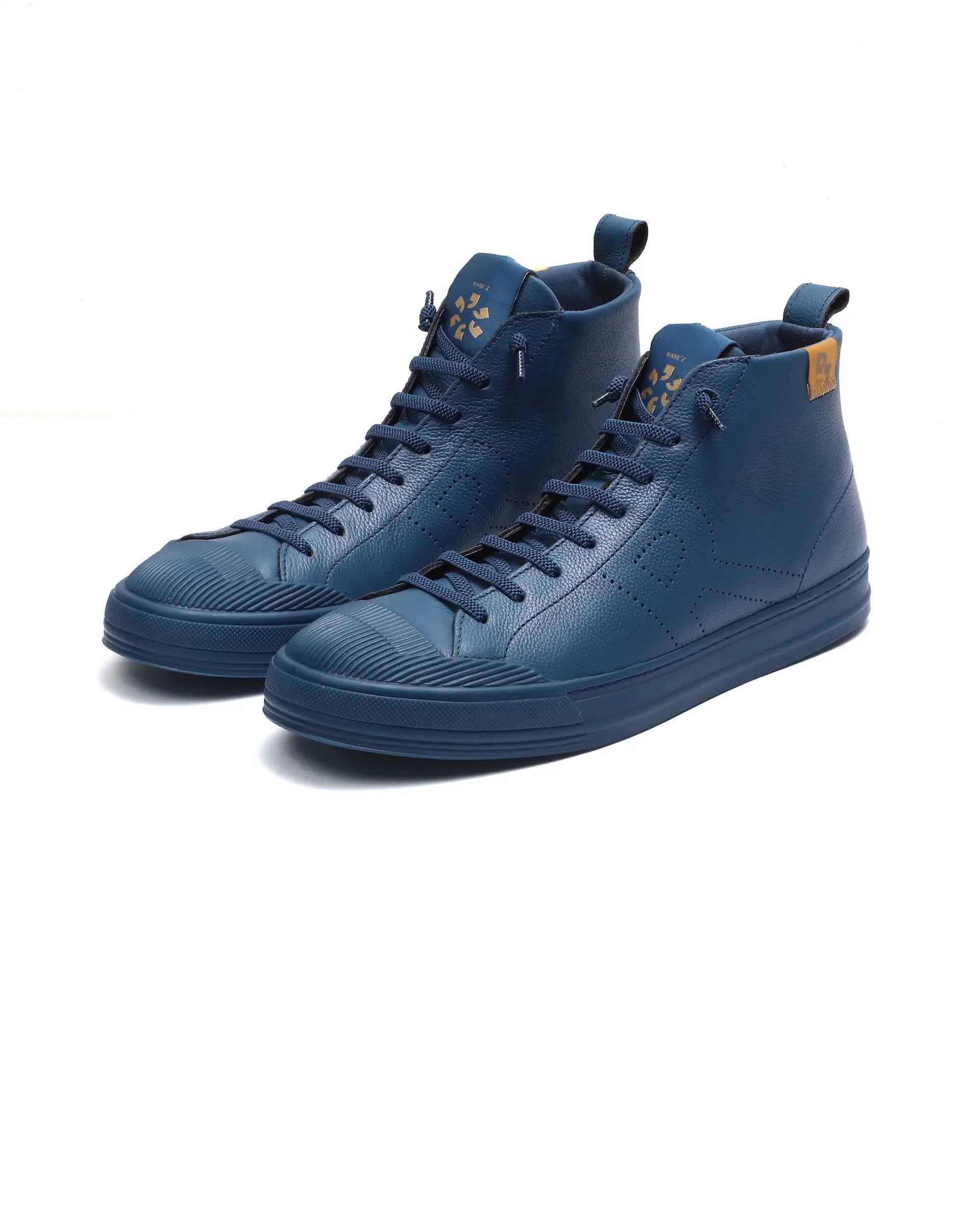 Rare Rabbit Men Sauron Hi Pro Blue Leather Lace-Up Closure Sneaker