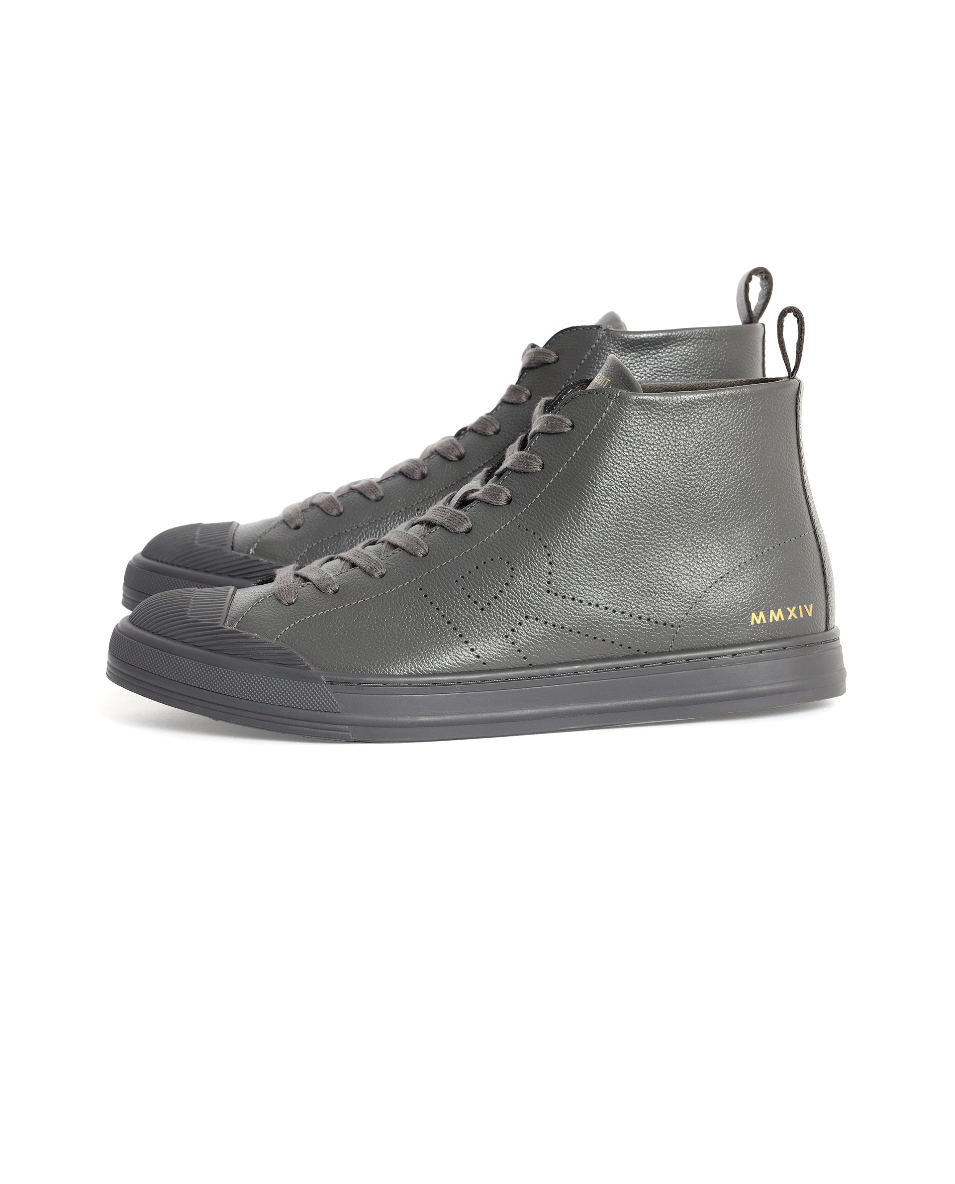 Rare Rabbit Mens Sauron Hi Pro Dark Grey Premium Milled Leather Lace Up High Top Round Toe Sneaker Shoes