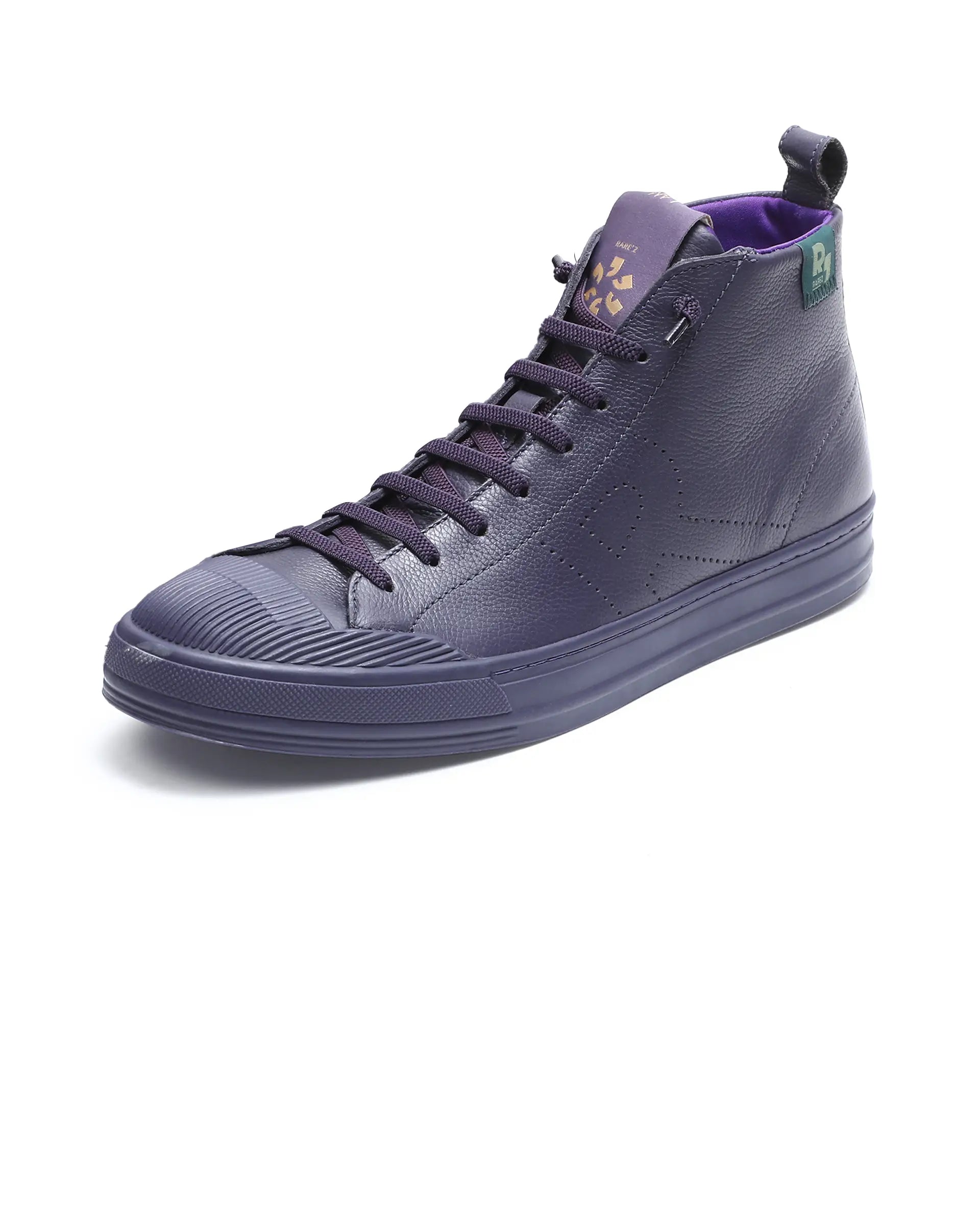 Rare Rabbit Men Sauron Hi Pro Dark Purple Leather Lace-Up Closure Sneaker