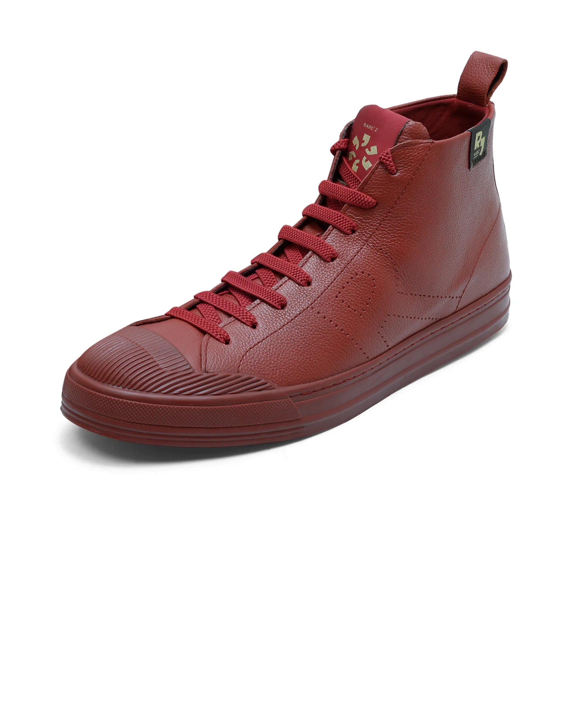Rare Rabbit Men's Sauron Hi Pro Red Leather Lace-Up Closure Sneaker