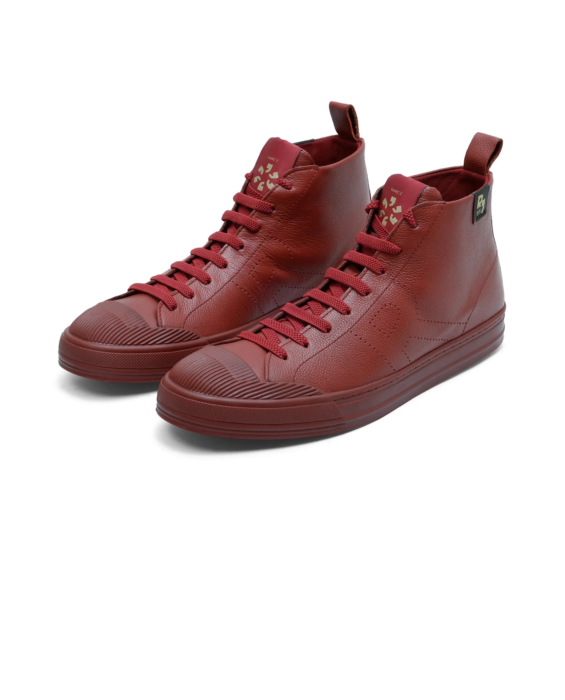 Rare Rabbit Men's Sauron Hi Pro Red Leather Lace-Up Closure Sneaker