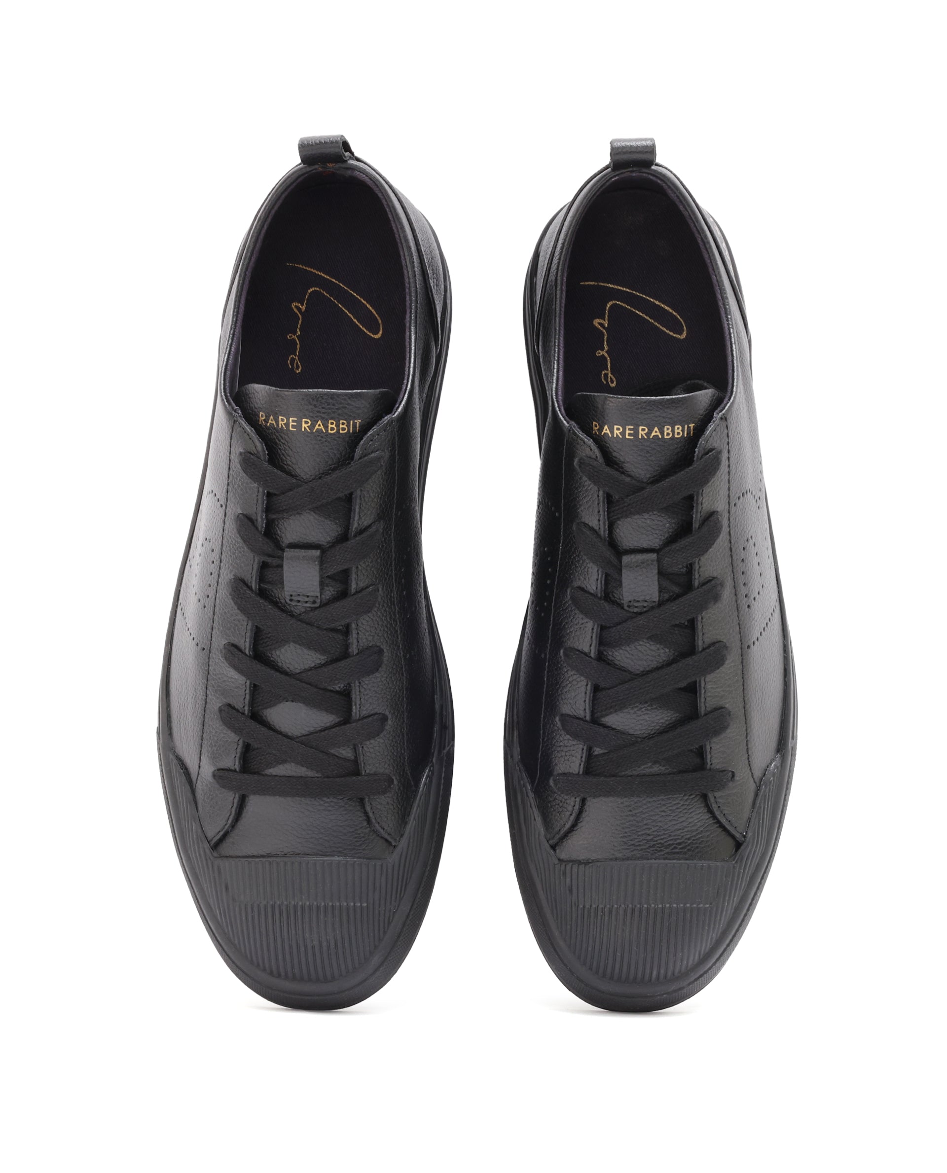 Rare Rabbit Mens Sauron Pro Black Premium Milled Leather Lace Up Low Top Round Toe Sneaker Shoes