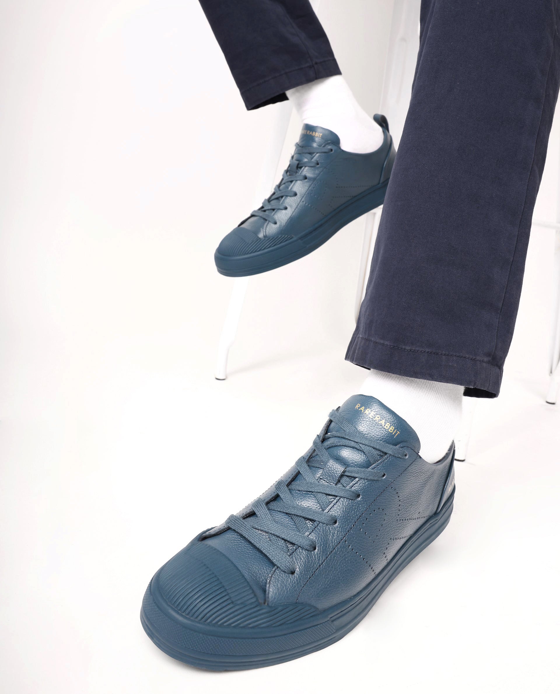 Rare Rabbit Mens Sauron Pro Teal Premium Milled Leather Lace Up Low Top Round Toe Sneaker Shoes