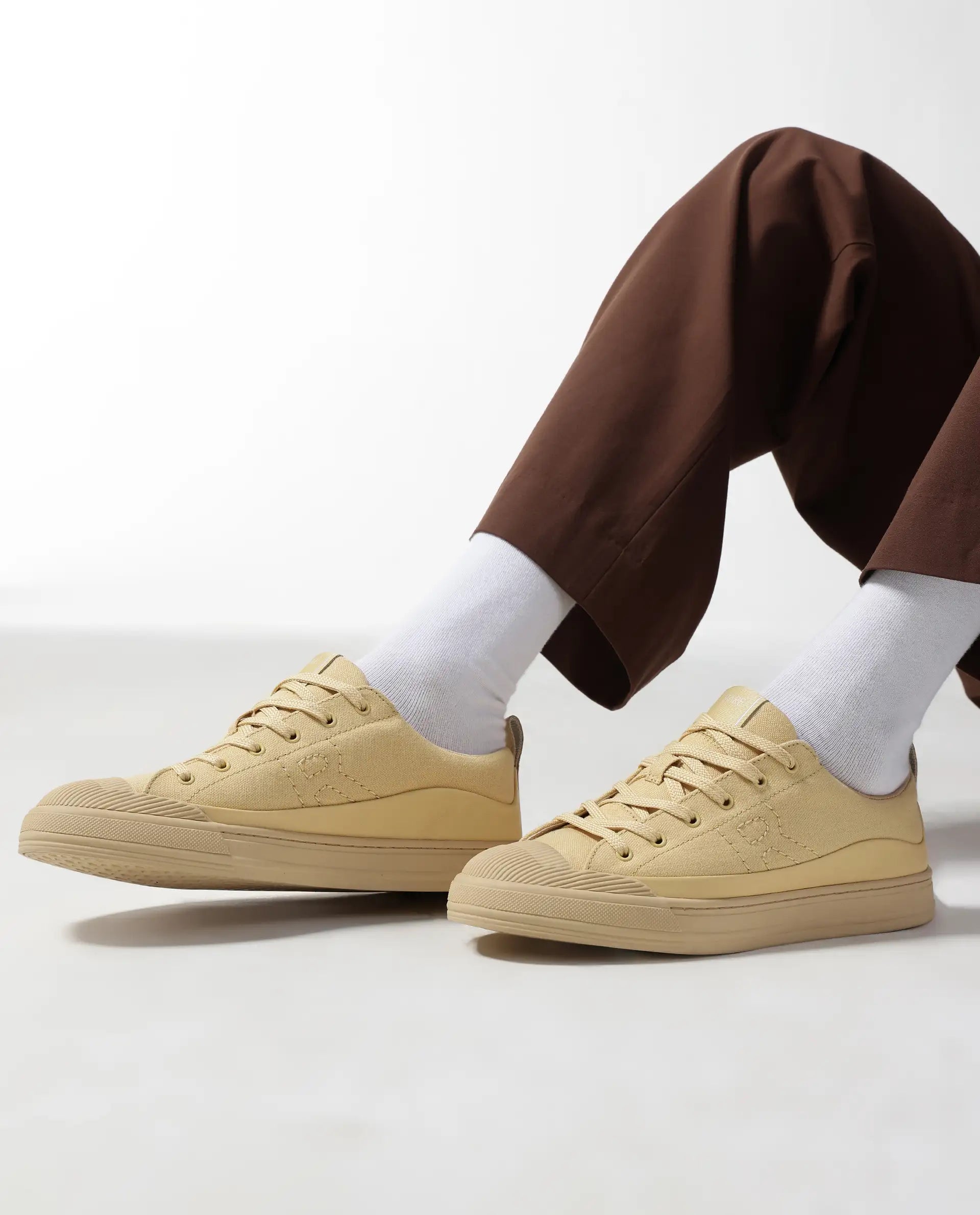 Rare Rabbit Men's Sauron Wave 60 Light Yellow Micro Leather Sneaker