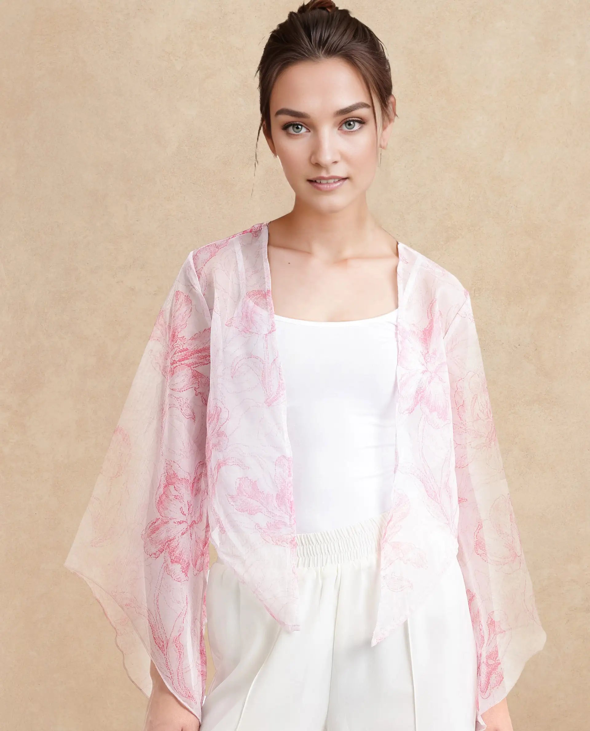 Rareism Women's Savona Multi Polyester Collarless Abstract Print Flared Sleeve Relaxed Fit Shrug