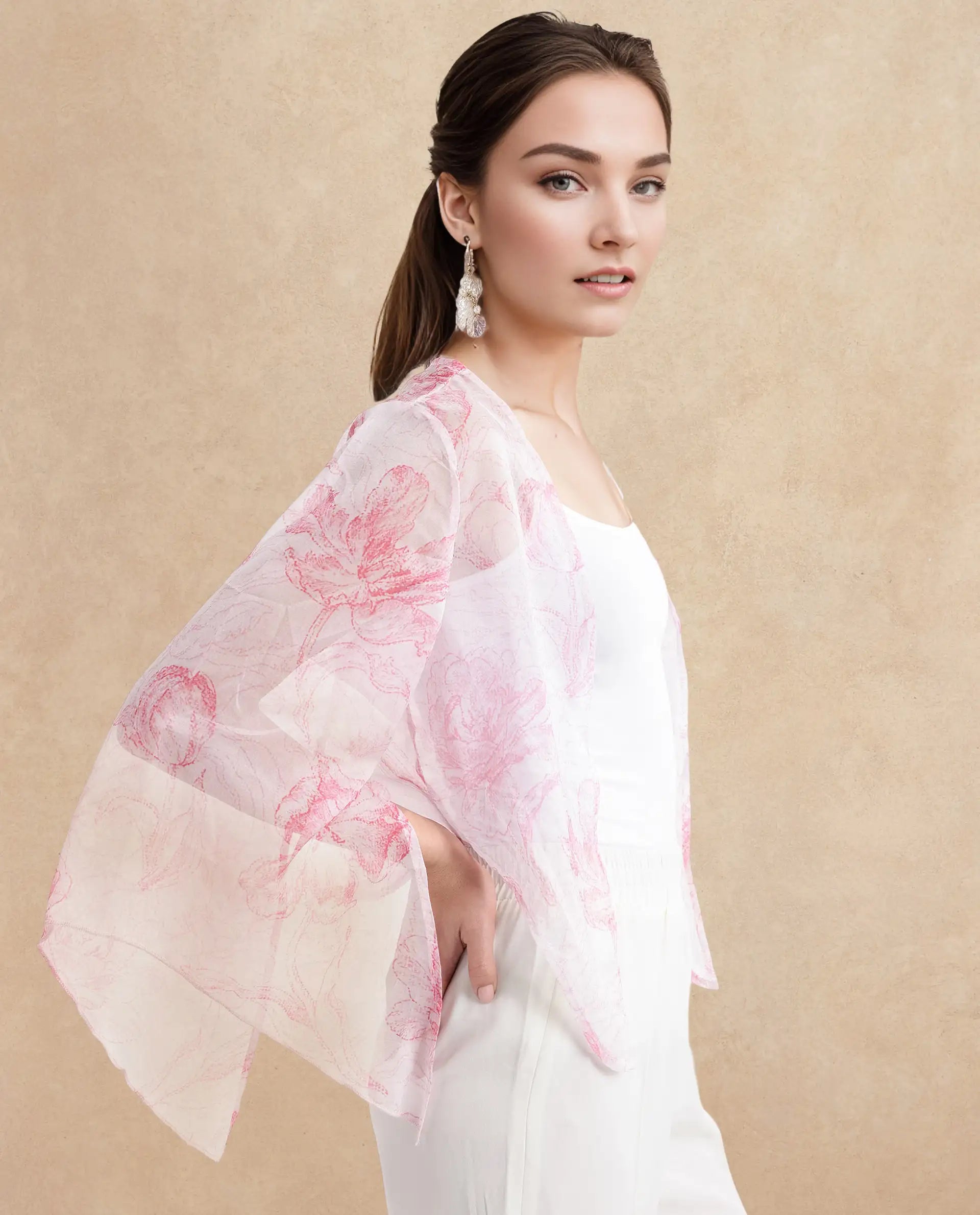 Rareism Women's Savona Multi Polyester Collarless Abstract Print Flared Sleeve Relaxed Fit Shrug