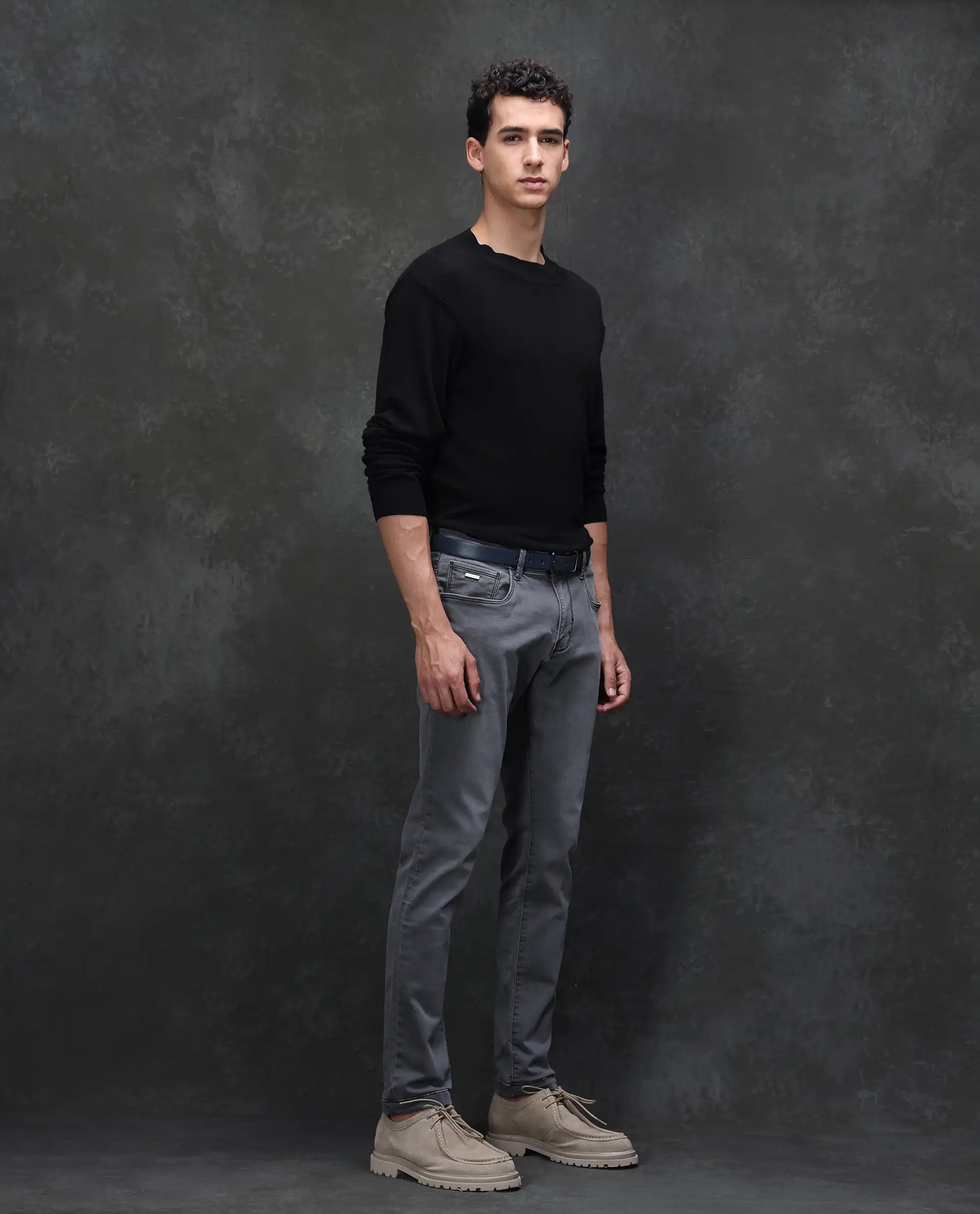 Rare Rabbit Men's Savoy Light Grey Cotton Blend Plain Hawk Slim Fit Jeans