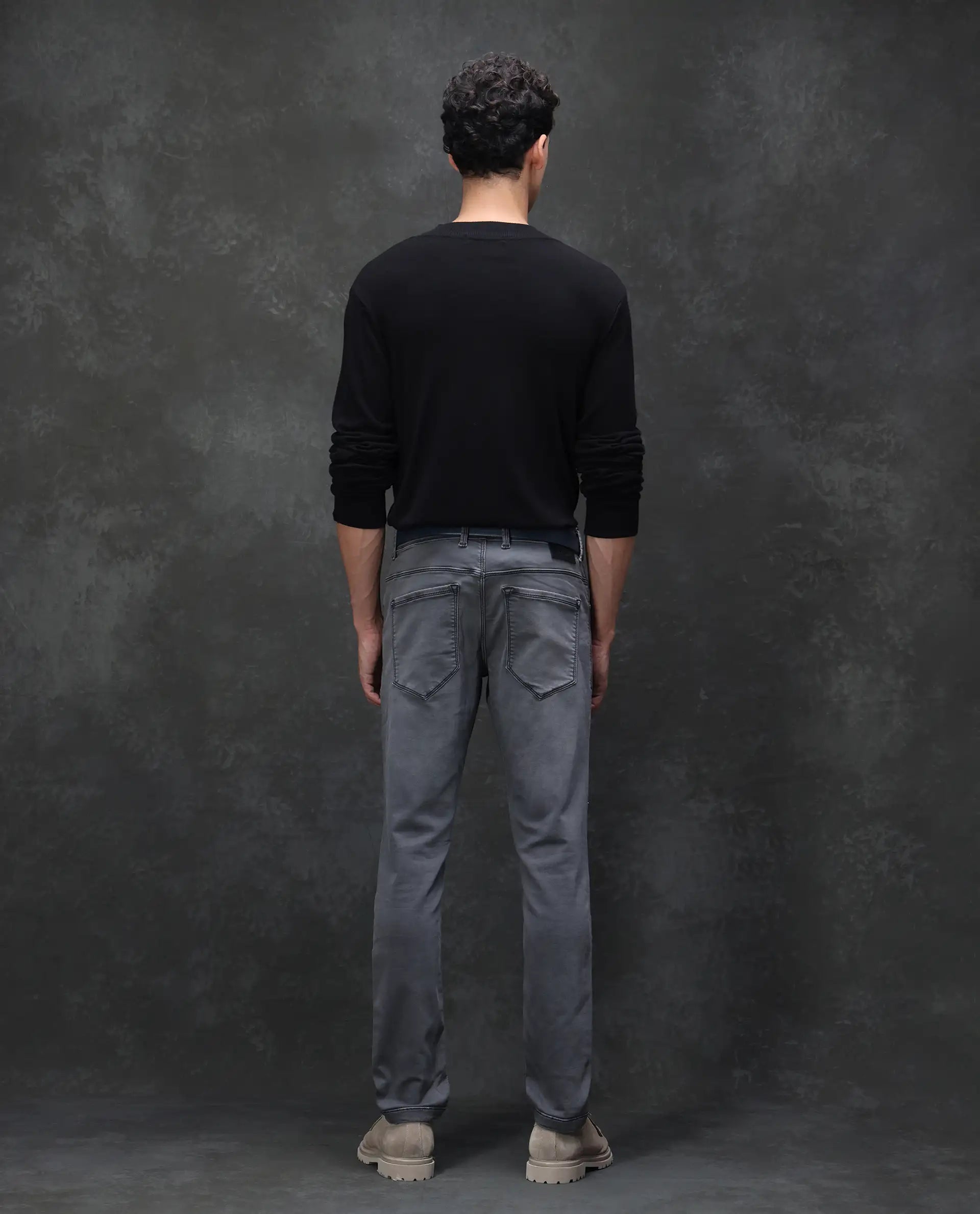 Rare Rabbit Men's Savoy Light Grey Cotton Blend Plain Hawk Slim Fit Jeans