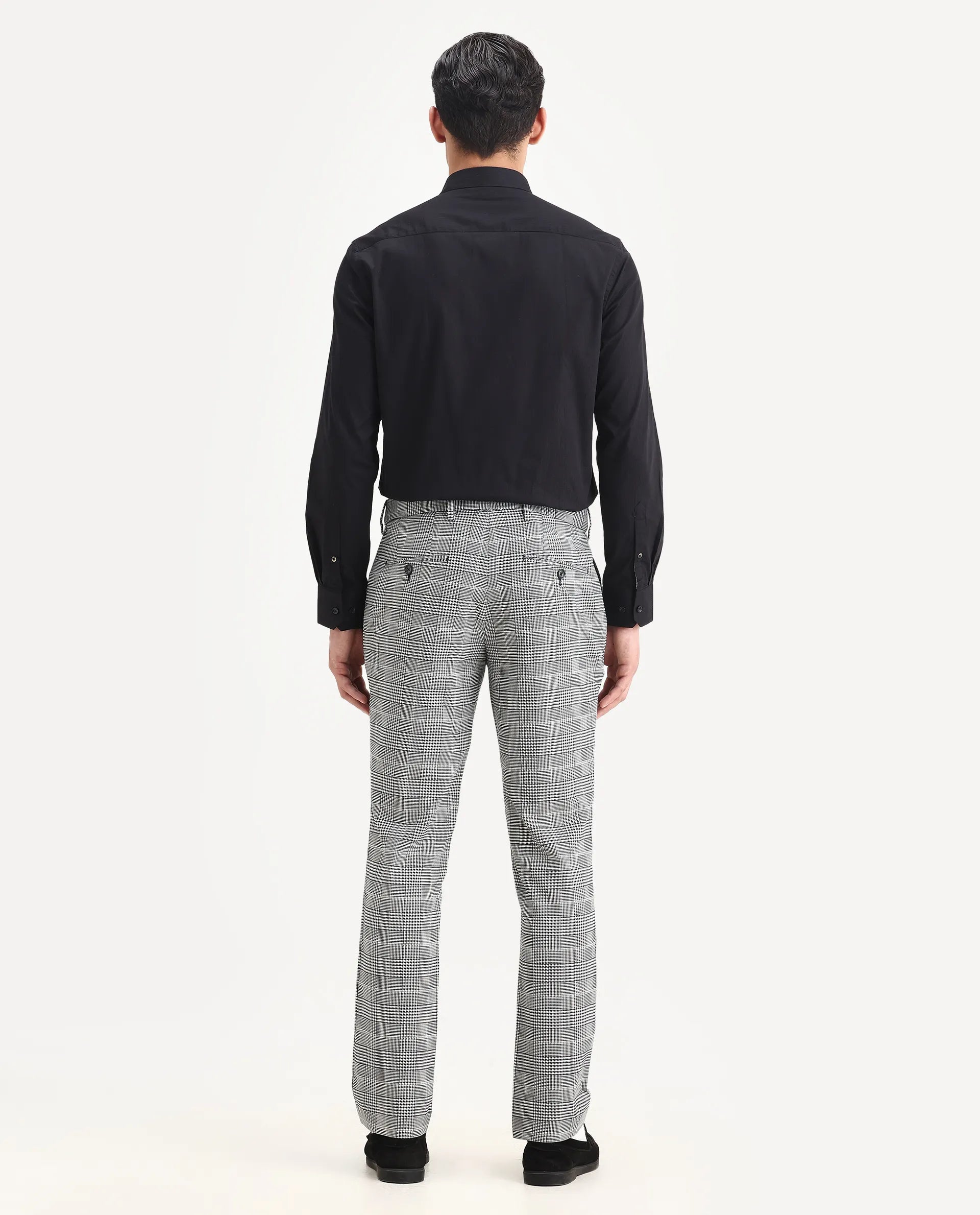 Rare Rabbit Men's Savvet Grey Polyester Checked Print Regular Fit Trouser
