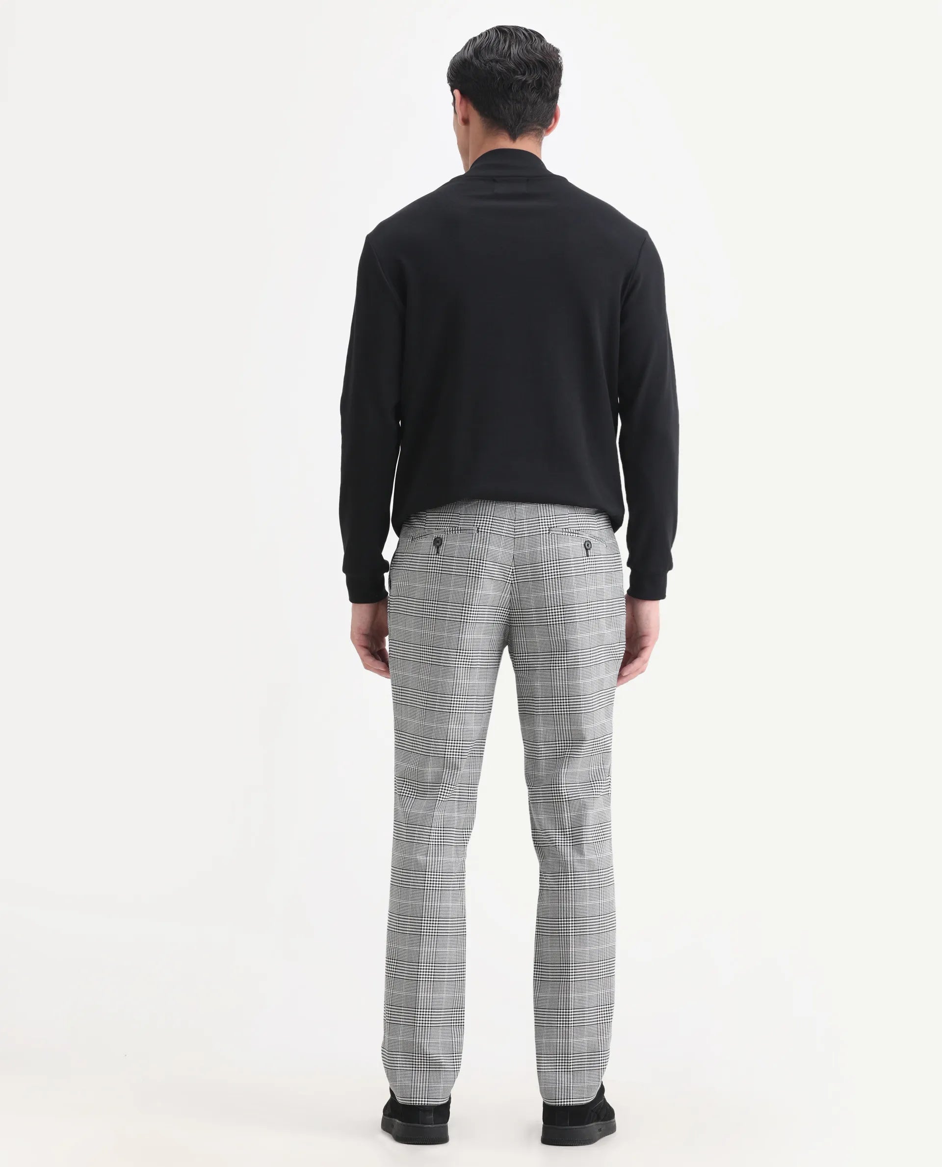 Rare Rabbit Men's Savyy Grey Polyester Checked Print Tailored Fit Full Sleeve Lapel Neck Suits