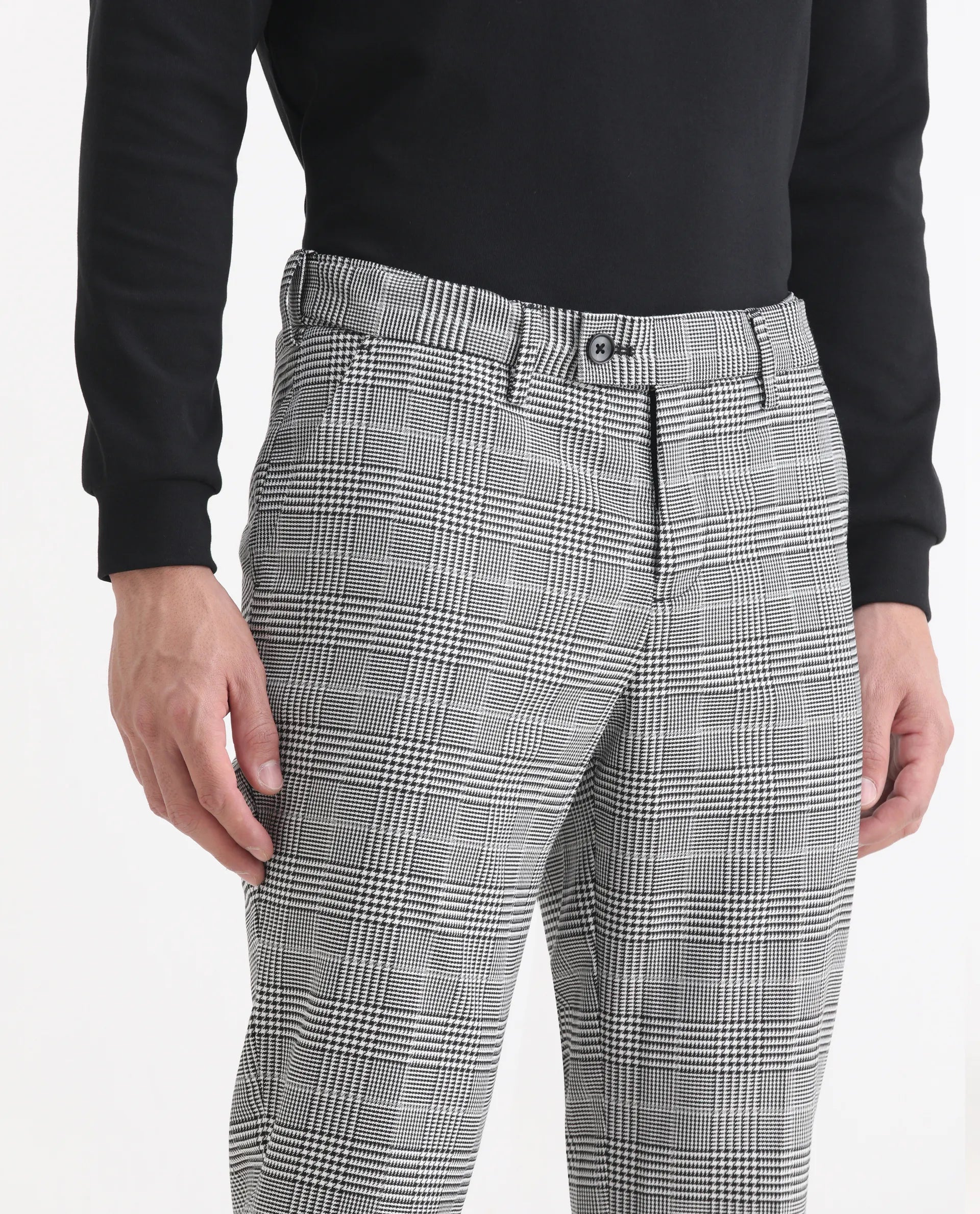 Rare Rabbit Men's Savyy Grey Polyester Checked Print Tailored Fit Full Sleeve Lapel Neck Suits