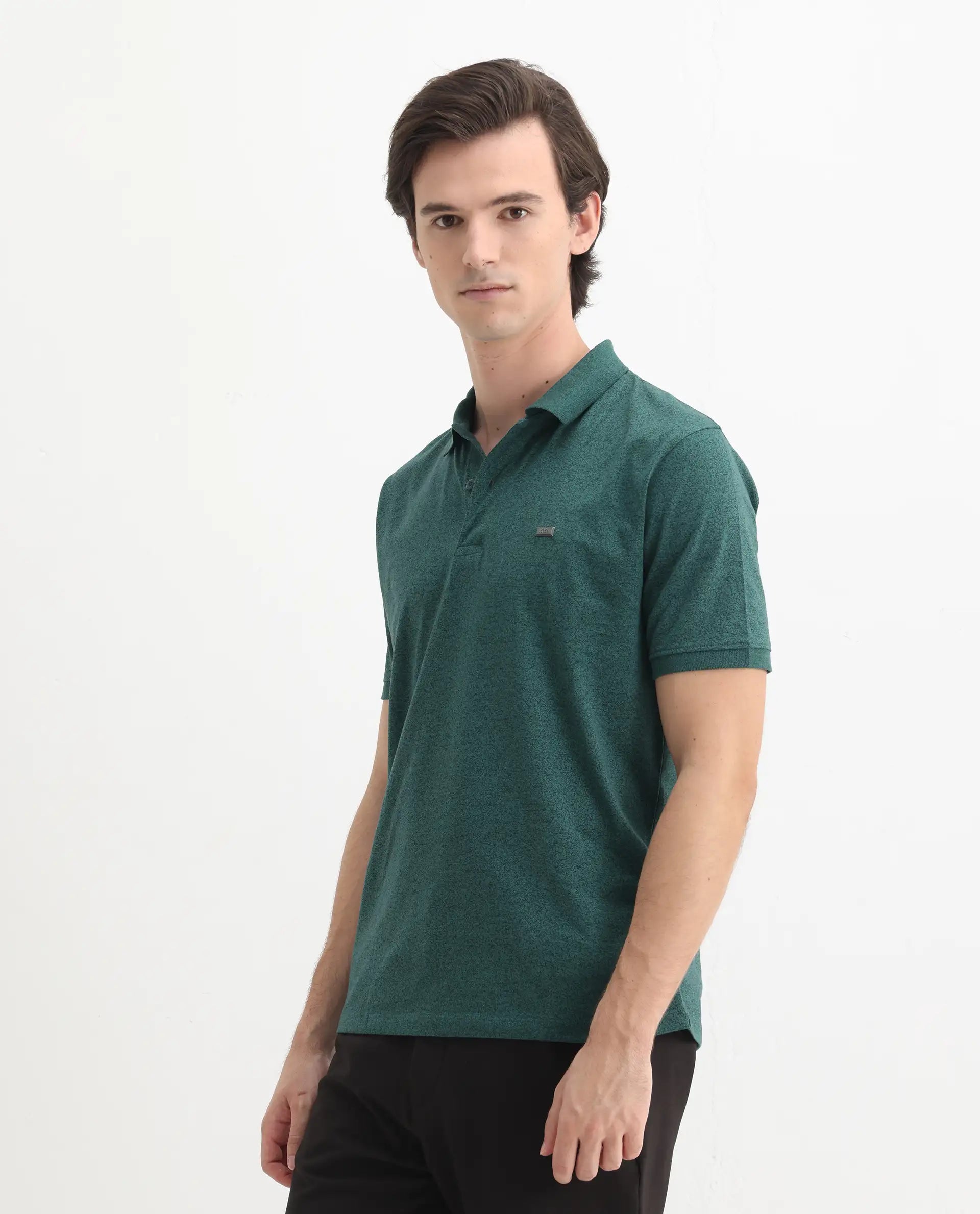 Rare Rabbit Men's Schop Dark Green Cotton Plain Regular Fit Half Sleeve Polo