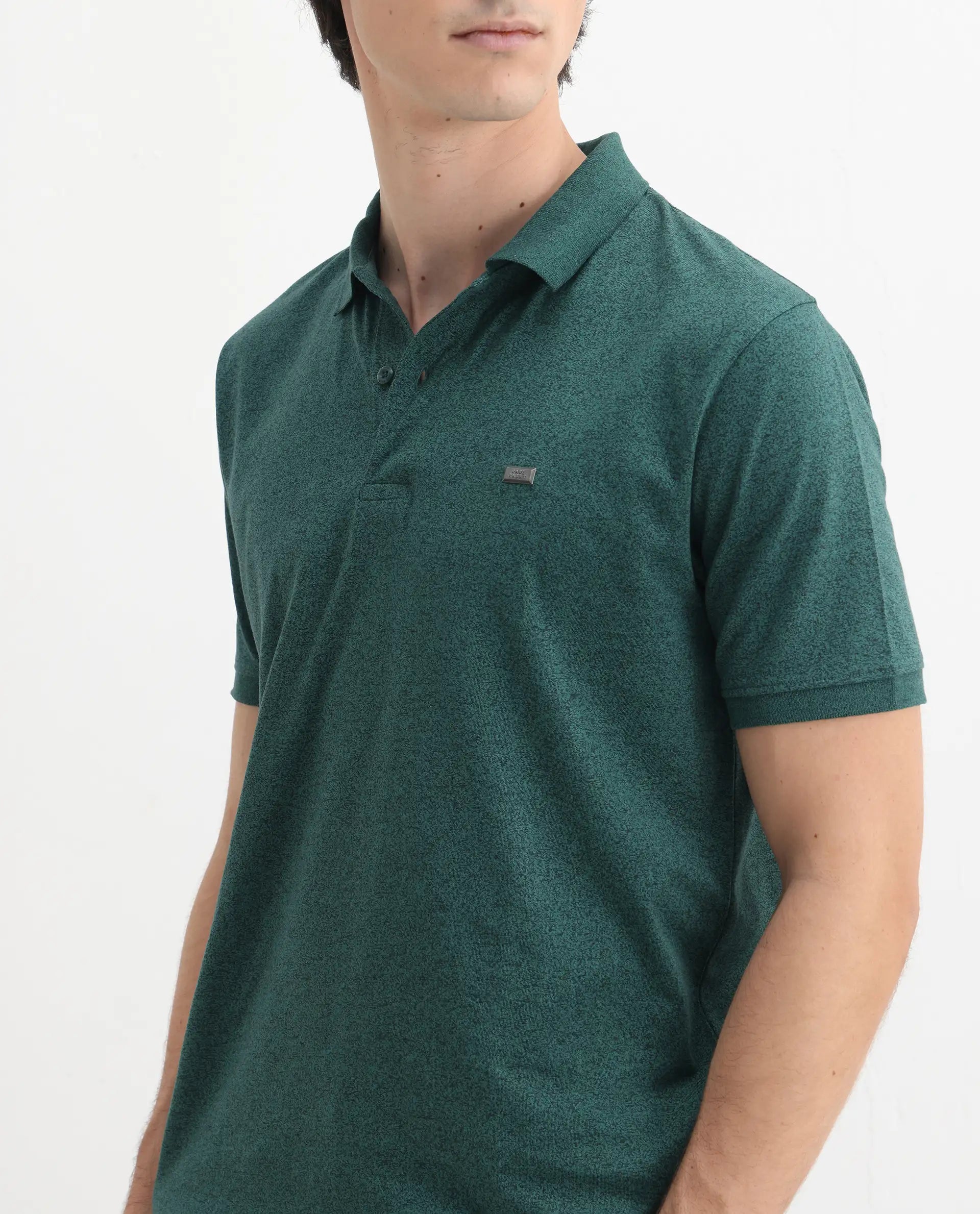 Rare Rabbit Men's Schop Dark Green Cotton Plain Regular Fit Half Sleeve Polo