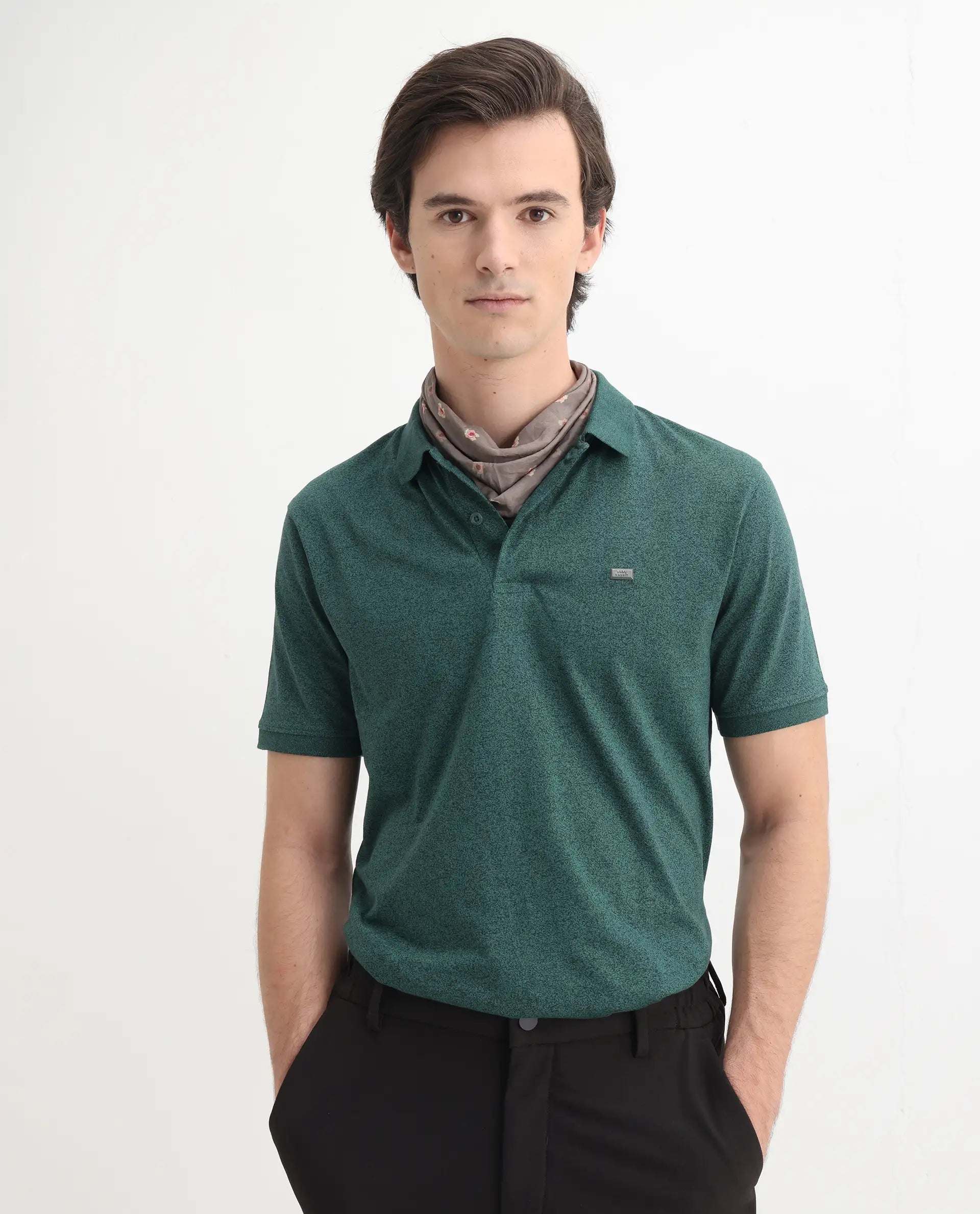 Rare Rabbit Men's Schop Dark Green Cotton Plain Regular Fit Half Sleeve Polo